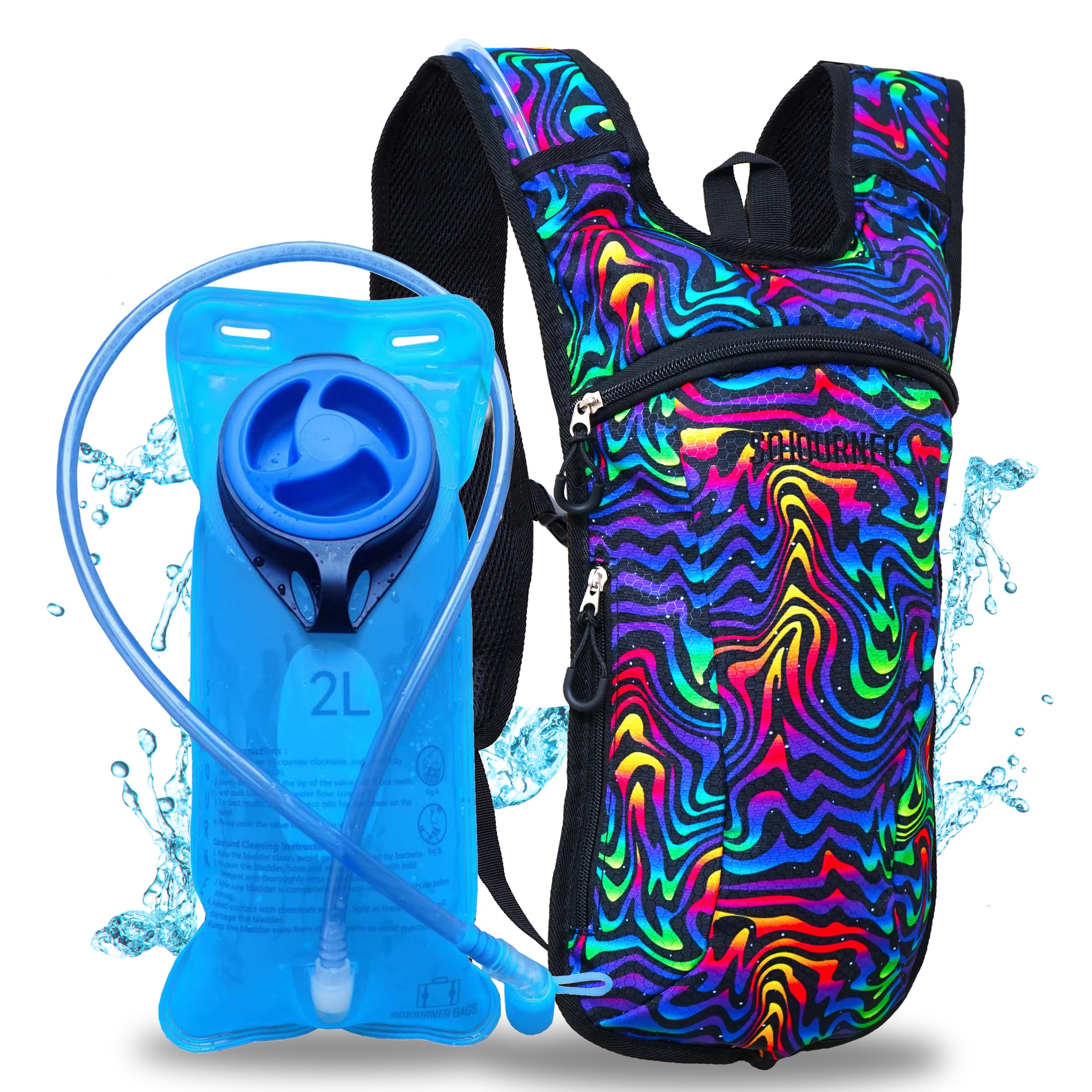 Sojourner Rave Hydration Pack - Hydration Backpack - Hydropack with 2L Bladder - Water Backpack for Festivals, Hiking, Running, Biking and More, Neon Tiger, One Size