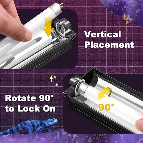 T5 HO UVB Lighting Combo Kit, 8W Reptile Light Fixture with Fluorescent Light Bulbs, Tropical 5.0 UVB Light for Reptiles and Amphibians, Basking Light for Bearded Dragon, High Output Natural Light(Rainforest 5.0,24 Watts)