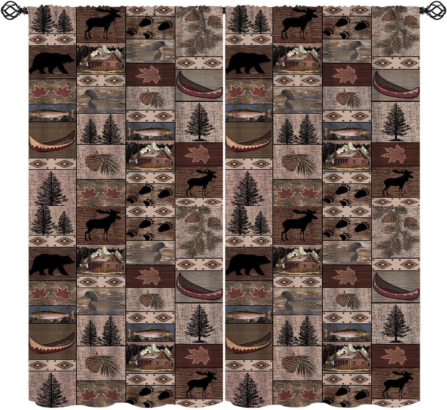 Rustic Moose Deer Curtains, Rustic Moose Deer Retro Rustic Cabin Cottage Elk Pine Lodge Country Style Farmhouse Blackout Windows Door Curtain for Bedroom Living Room 42x63in