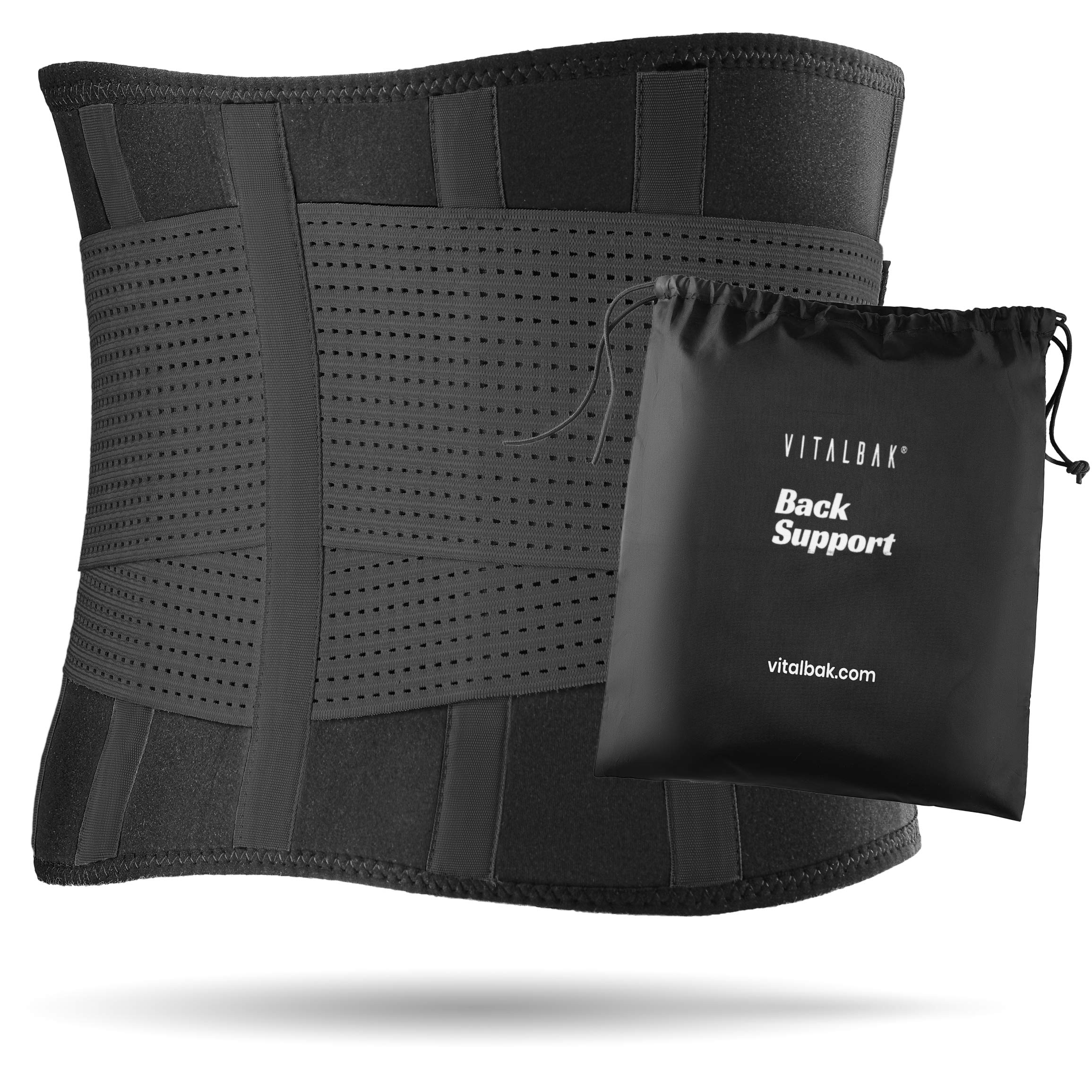 Vitalbak Fascia Lombare per Uomo e Donna - Allevia Dolori da Lesioni a Schiena e Zona Addominale – Fascia Lombare Supporto Schiena con Doppia Chiusura - Correttore Posturale L - 87 a 110 cm Nero
