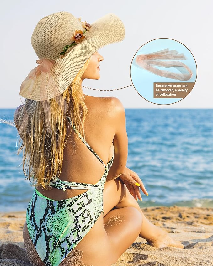 Sombrero de playa para mujer con ala ancha y protección UV miniatura 2