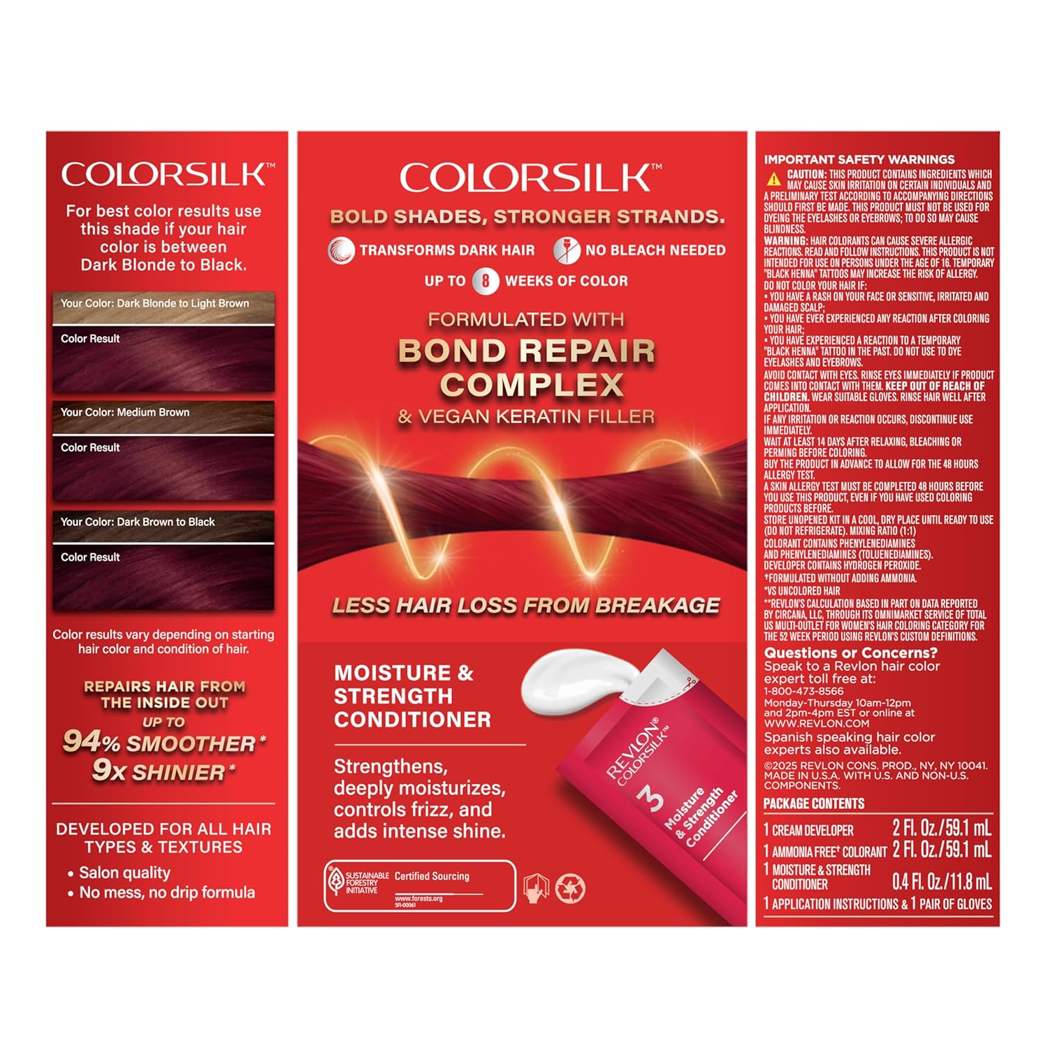 Revlon ColorSilk with Bond Repair Complex, Permanent Hair Color, 100% Gray Coverage, Ammonia Free Dye, Vegan Keratin, 56 Radiant Raspberry, 3 pack - Image 11