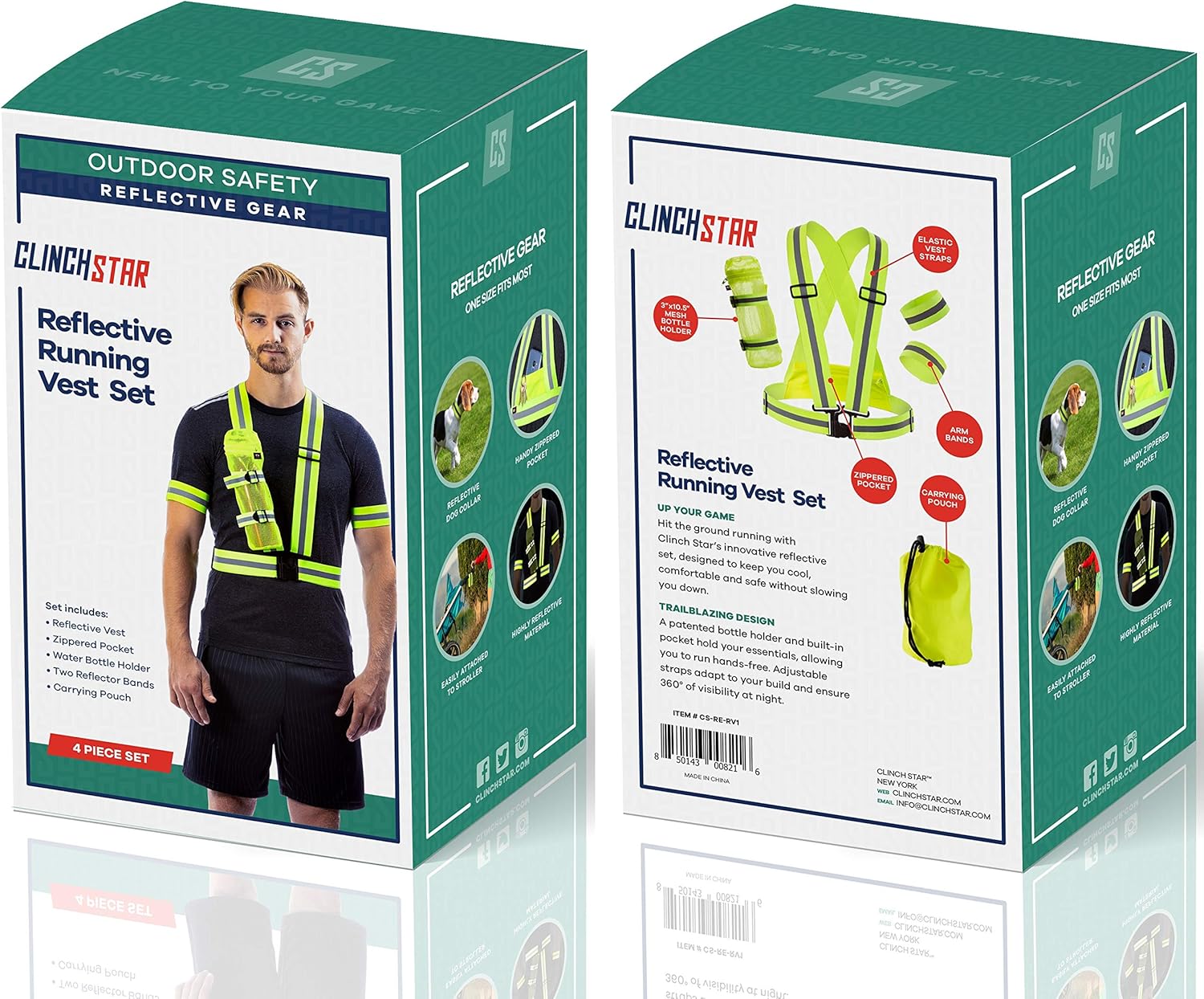 Clinch Star Reflective Gear for Running and Cycling at Night with Back Pocket - Removable Water Bottle Holder - Outdoor Reflector Arm Foot Band Set Great Gift : Sports & Outdoors