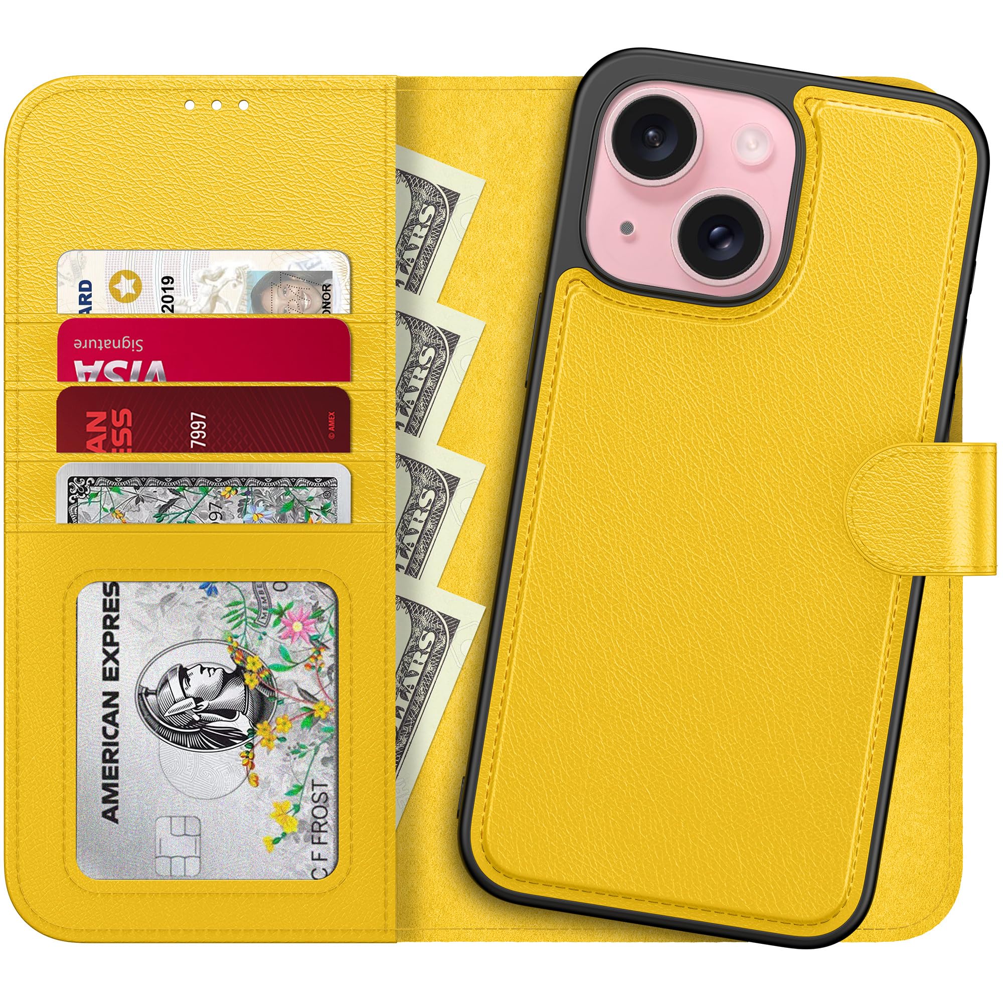 LUMARKE Designed for iPhone 13 Mini Wallet Case - Detachable Flip Folio Cover - RFID Blocking 4 Card Slots Holder - Leather Magnetic Kickstand -