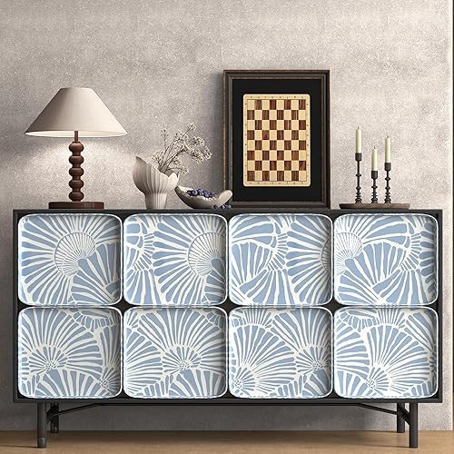 Miniatura 5 de Papel tapiz blanco y azul para despegar y pegar, estilo bohemio, 17.3 x 197 pulgadas, moderno, autoadhesivo, extraíble, para dormitorio, papel