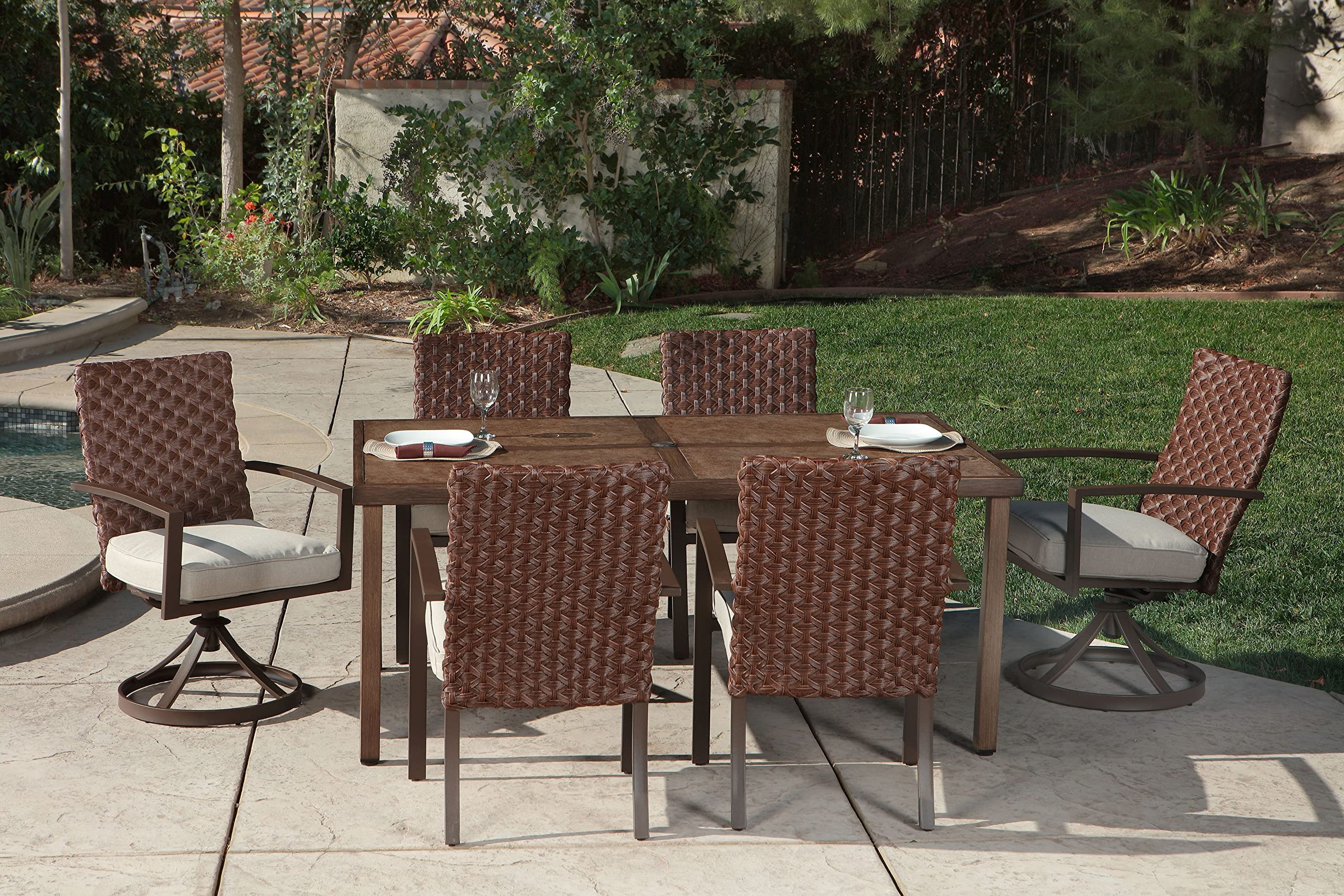 Pacific CasualPacific Casual Addison 7pc Steel Dining Set with Swivel Host Chairs