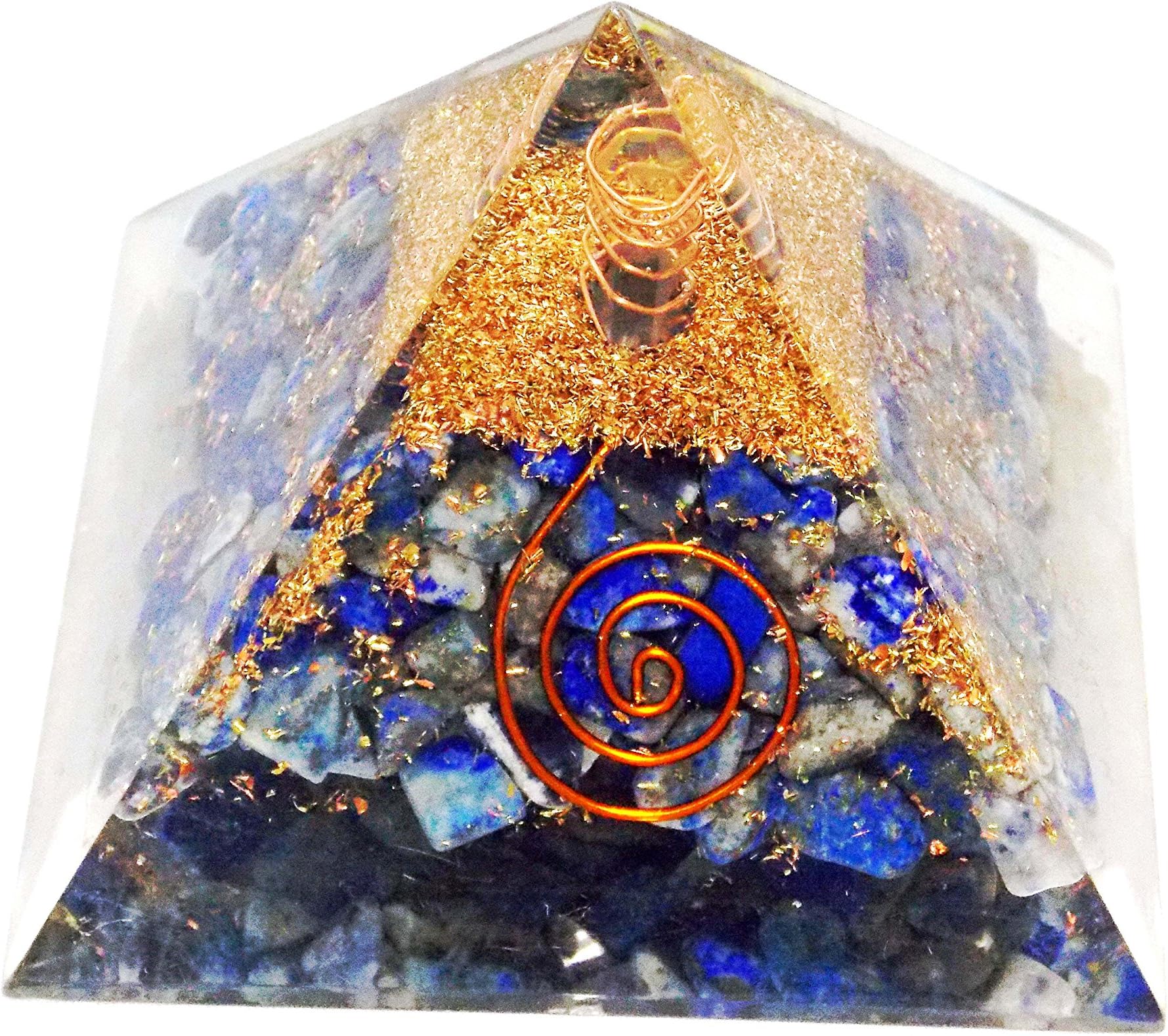Orgone Pyramid (Lapis Lazuli with Copper-Coiled Quartz Point)