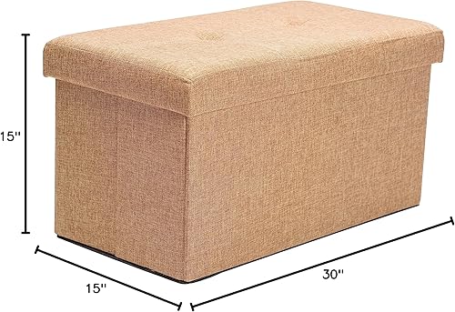 Miniatura 3 de Simplify Otomana plegable de almacenamiento de lino sintético, doble, plegable, asiento acolchado copetudo, reposapiés, caja de juguetes, banco,