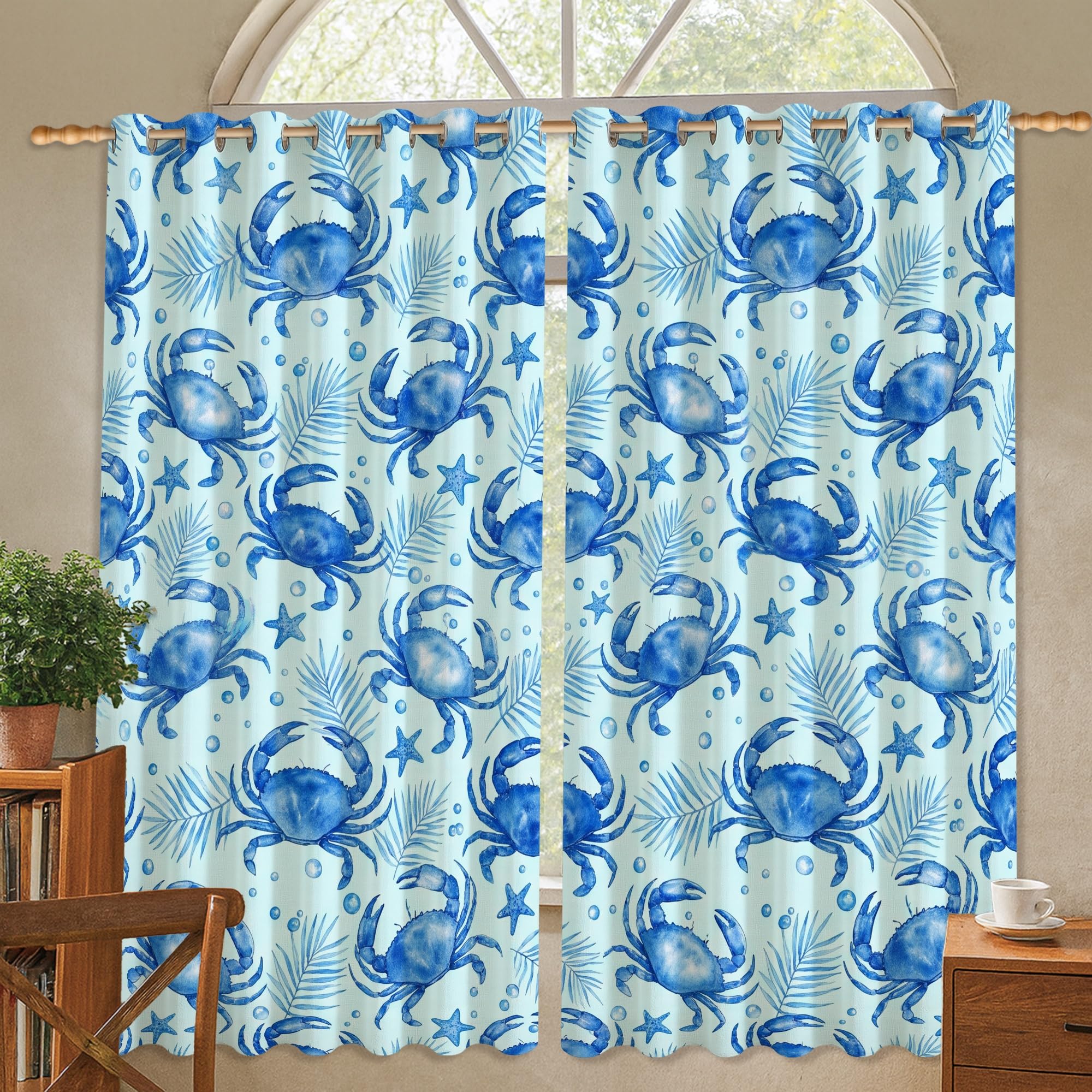 Rideaux occultants motif crabe étoile de mer bleu 106x114 cm