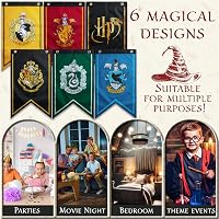 Decorațiune de perete pentru zi de naștere cu stema Harry Potter Hogwarts, ghirlandă din 6 piese cu casele Hogwarts: Gryffindor, Hufflepuff, Slytherin, Ravenclaw 3