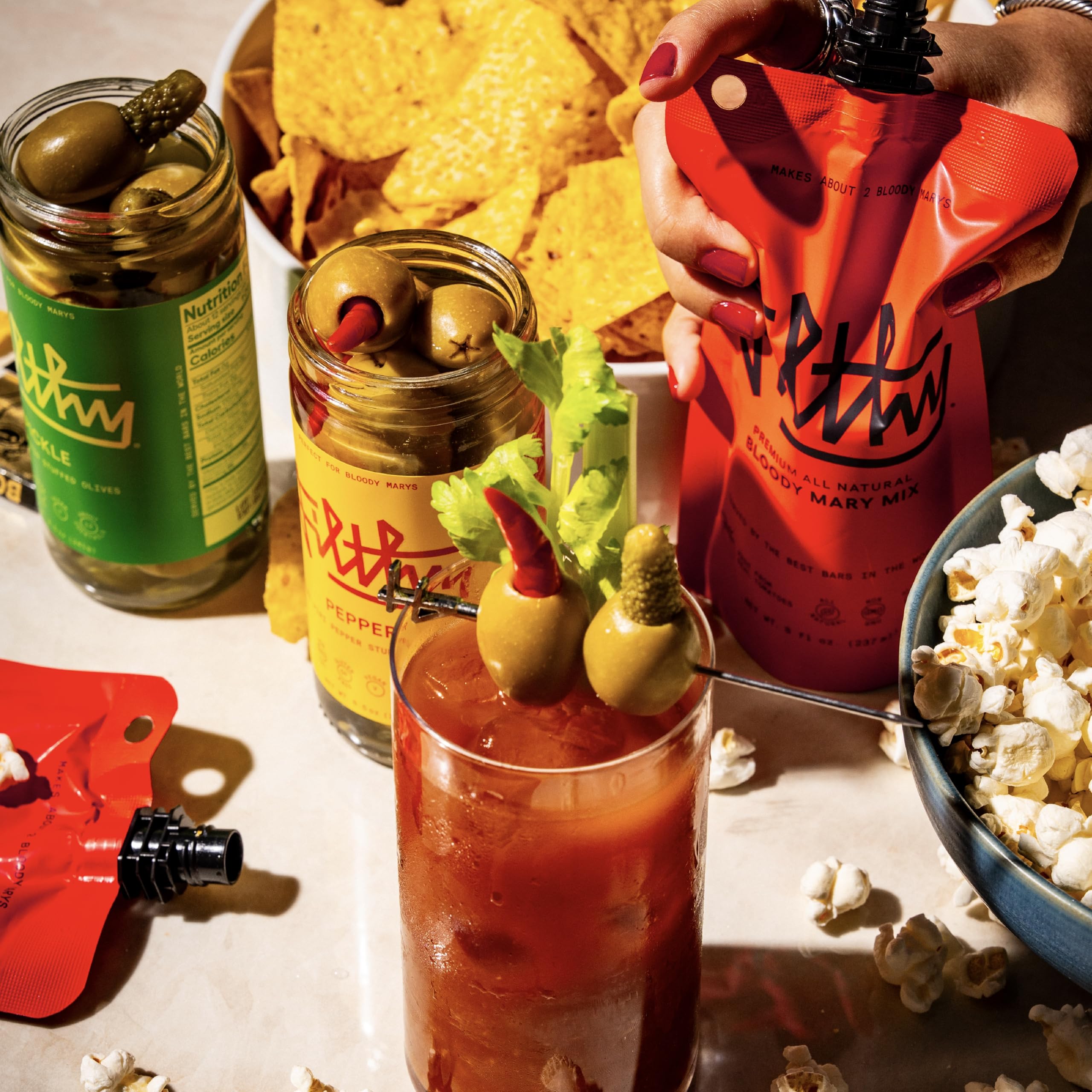 Filthy Bloody Mary Cocktail Kit, Premium Cocktail Kit, Includes Pickle Stuffed Olives, Pepper Stuffed Olives, 4 All-Natural Bloody Mary Mix Pouches & 4 Stainless Steel Cocktail Picks : Grocery & Gourmet