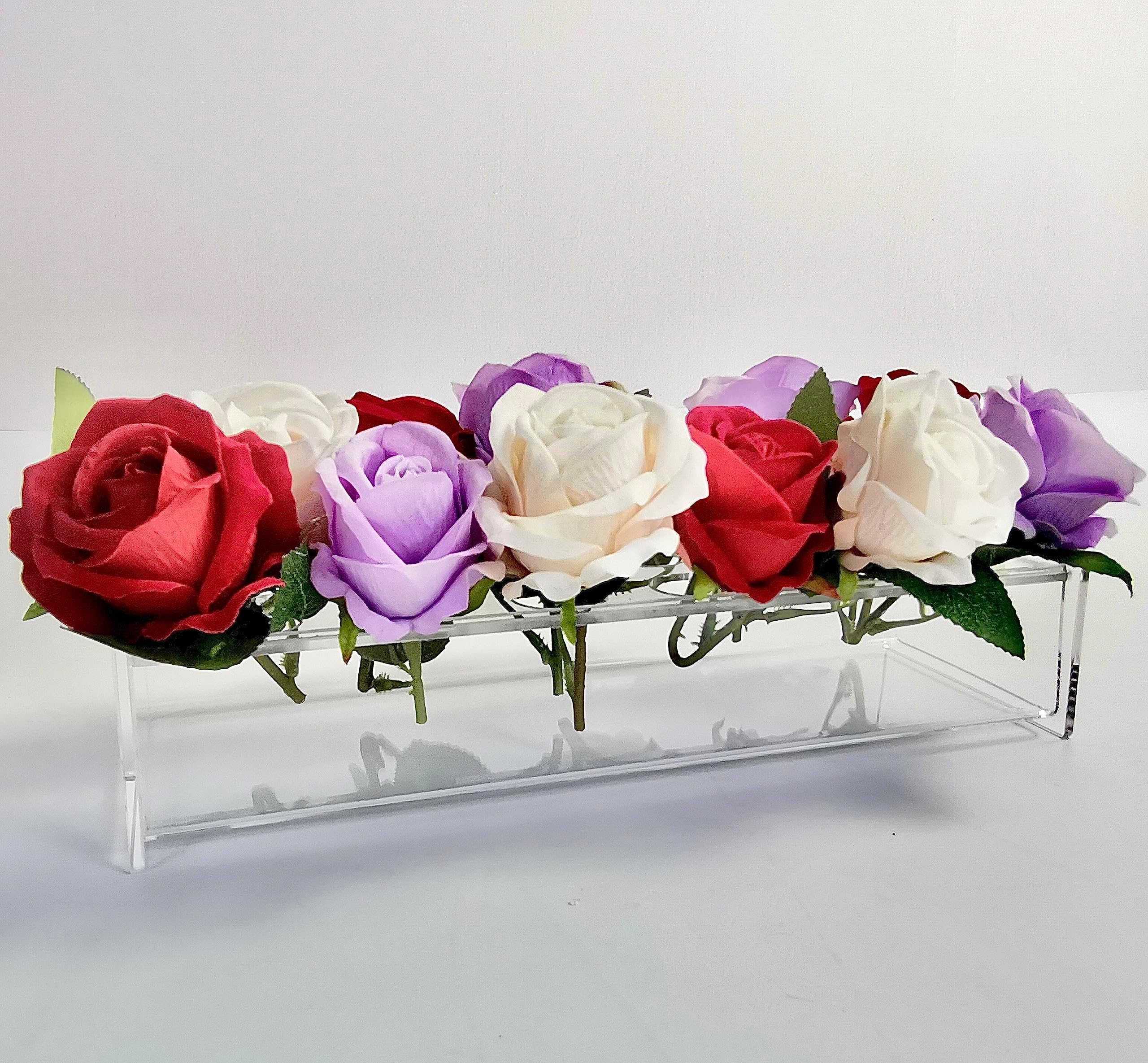 Clear Acrylic Rectangular Flower Vase, Fits 12 Flowers, Crafted from Durable Acrylic, It Offers a Modern and Clear Display for Flowers. Easy Maintenance and a Stylish Aesthetic in Any Space