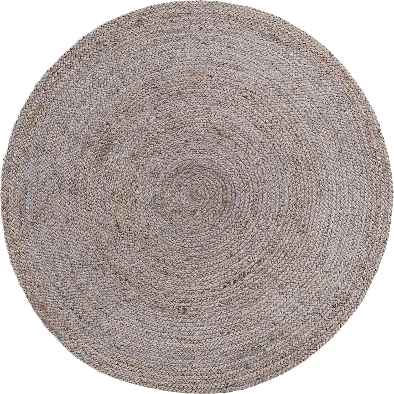 Handmade Braided Natural Jute with Denim Jute Line Round Rug (8' Round)