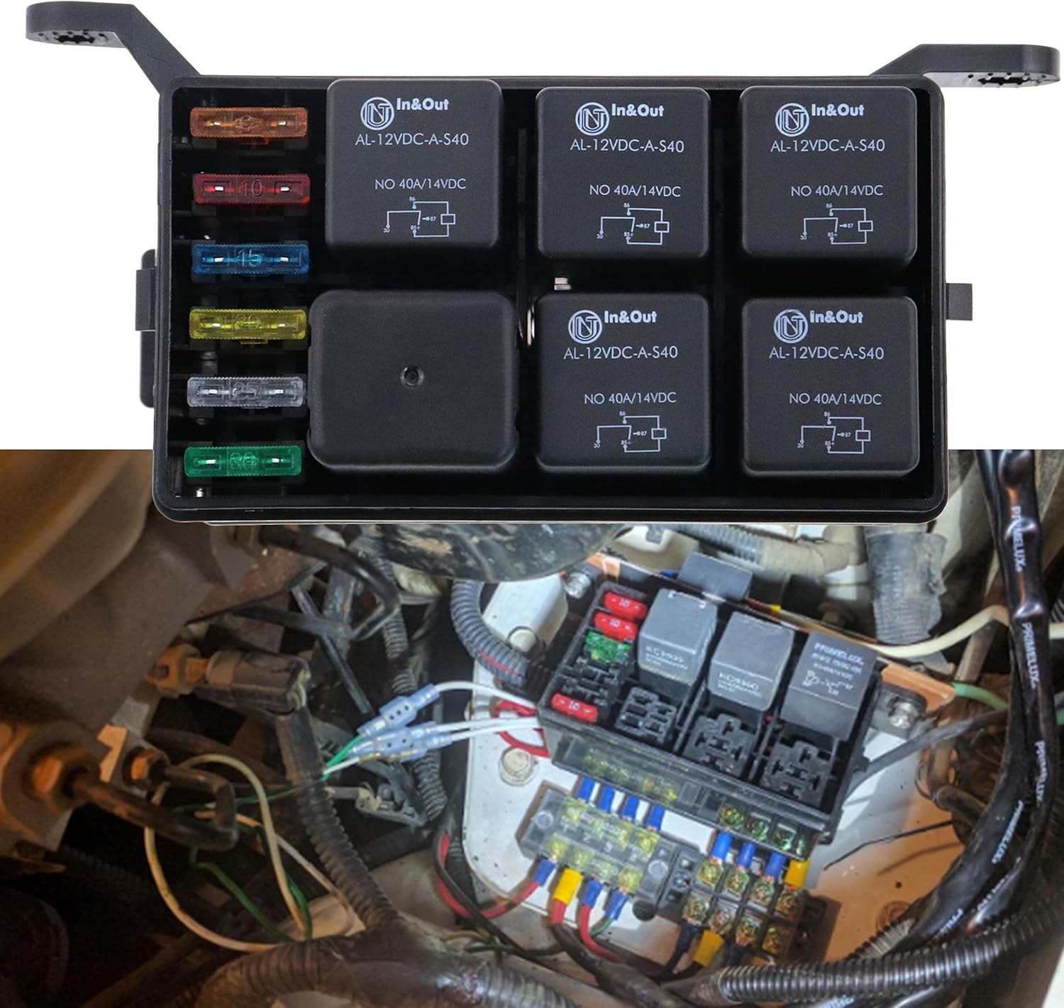 Get Discount 70% Price IZTOSS 12-Slot Fuse Relay Box [6 Relays] [6 Blade Fuses] with 12V 40A relays,fuses and Metallic Pins for Automotive and Marine Use