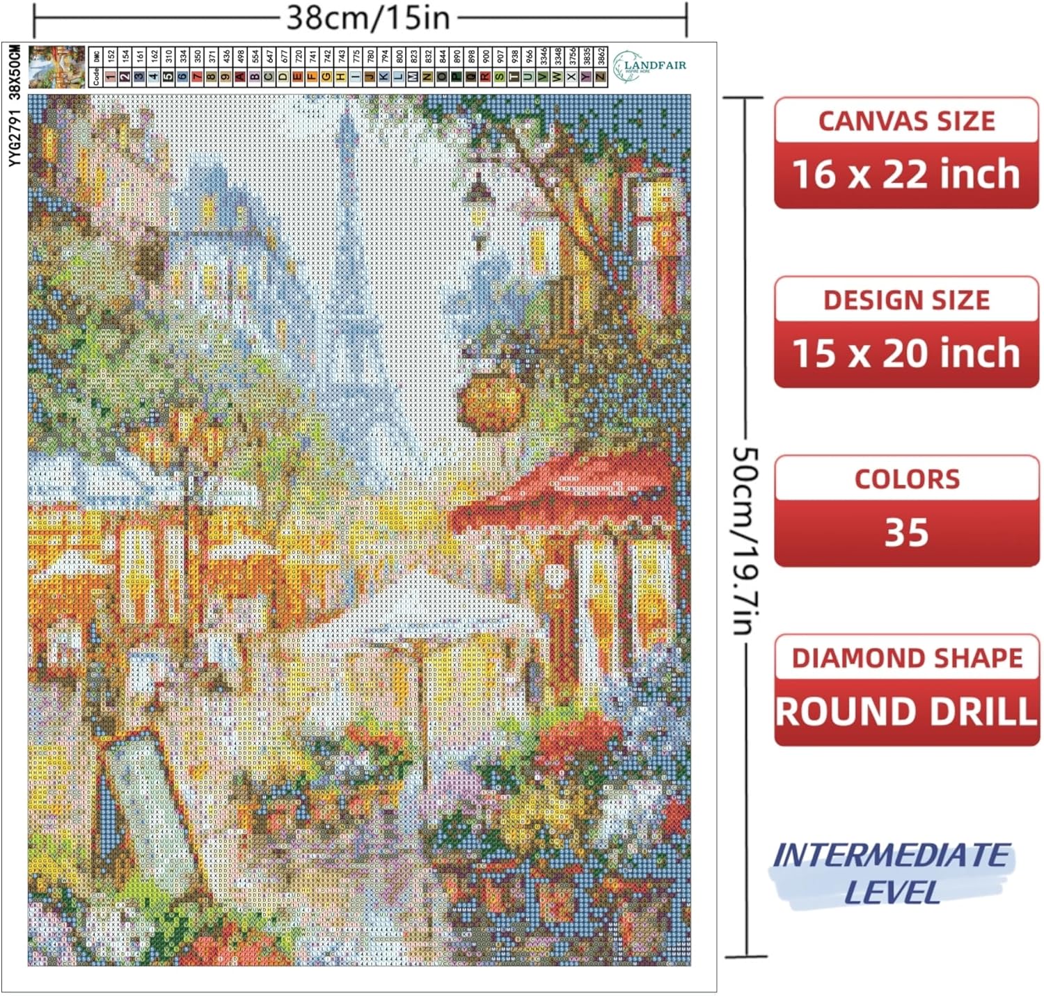 LANDFAIR Diamond Painting Kits - 15x20 inch Round Full Drill Flower Shop de Paris Diamond Art Kits for Adults