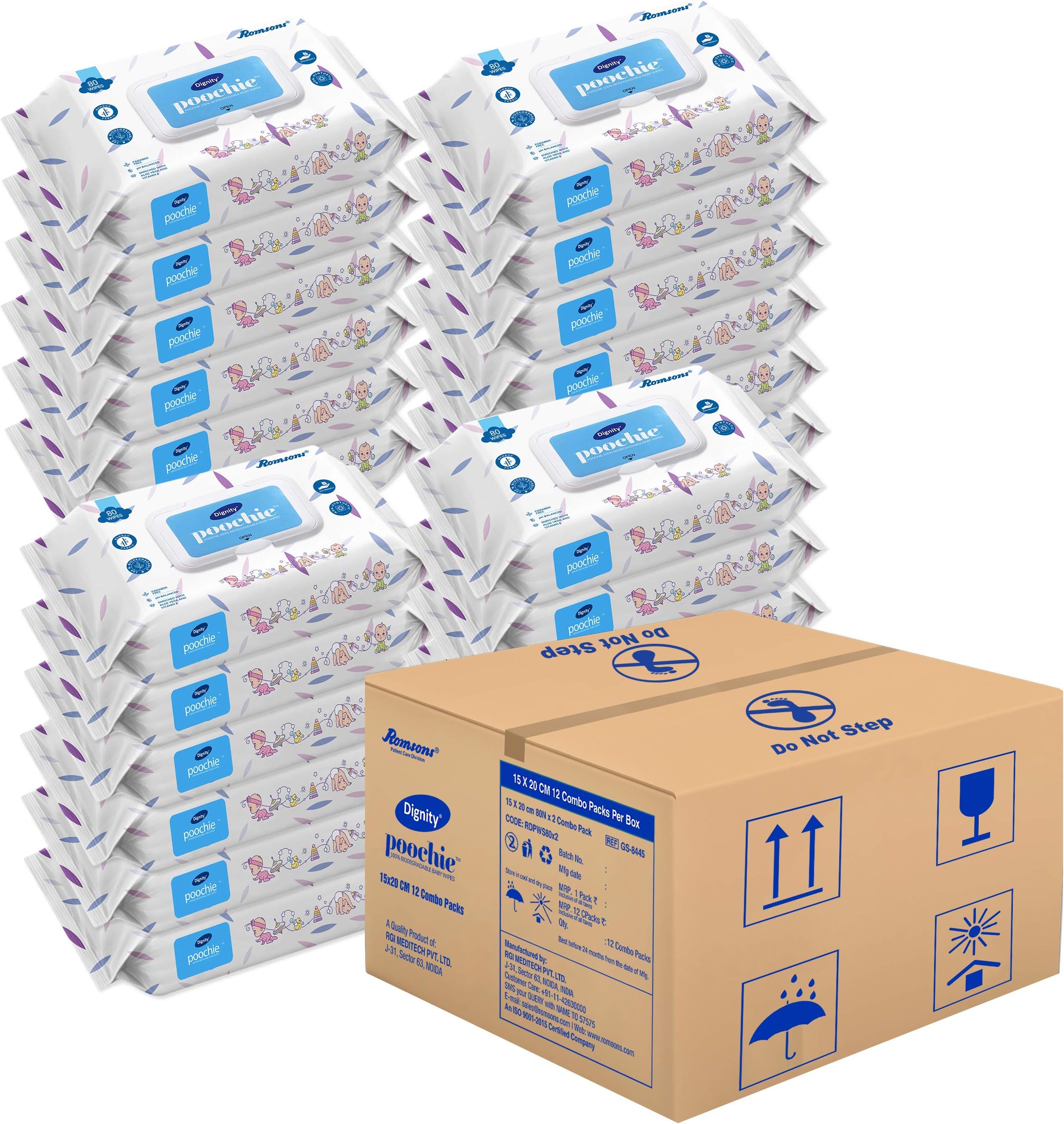 Dignity Poochie 100% Biodegradable Baby Wipes, 150x200 mm, 80 Wipes/Pack (Pack of 24) 1920 Wipes