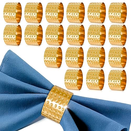 Vista 10 de Juego de 20 servilleteros dorados de otoño, servilleteros de Navidad que se adaptan a varios estilos de servilletas, elegante diseño de hoja dorada