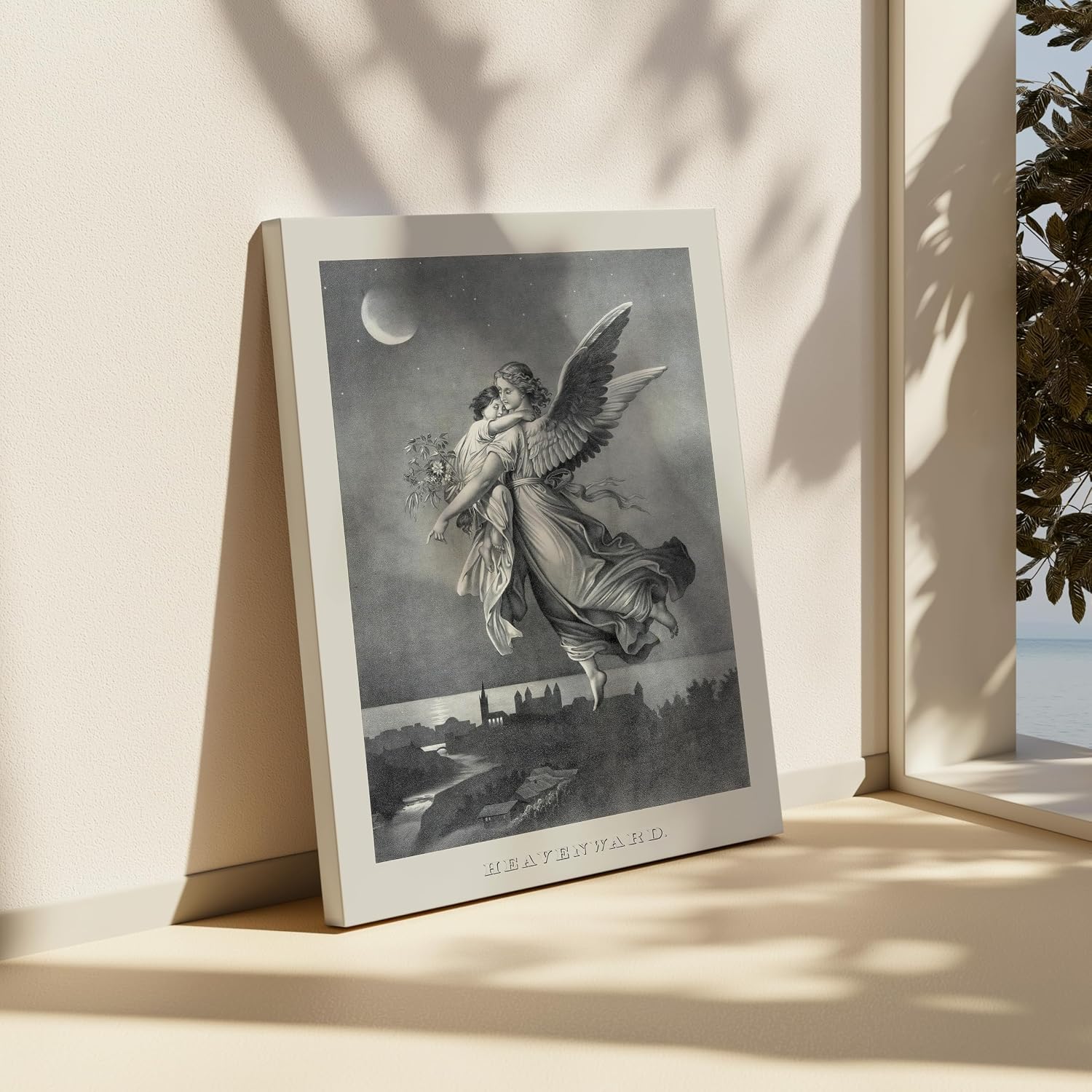 Poster Master Guardian Angel Canvas - Retro Angel & Child Print - Spiritual Art - Gift for Men & Women - Religious Christian Decor for Living Room, Bedroom or Dorm - 8x10 STRETCHED Canvas