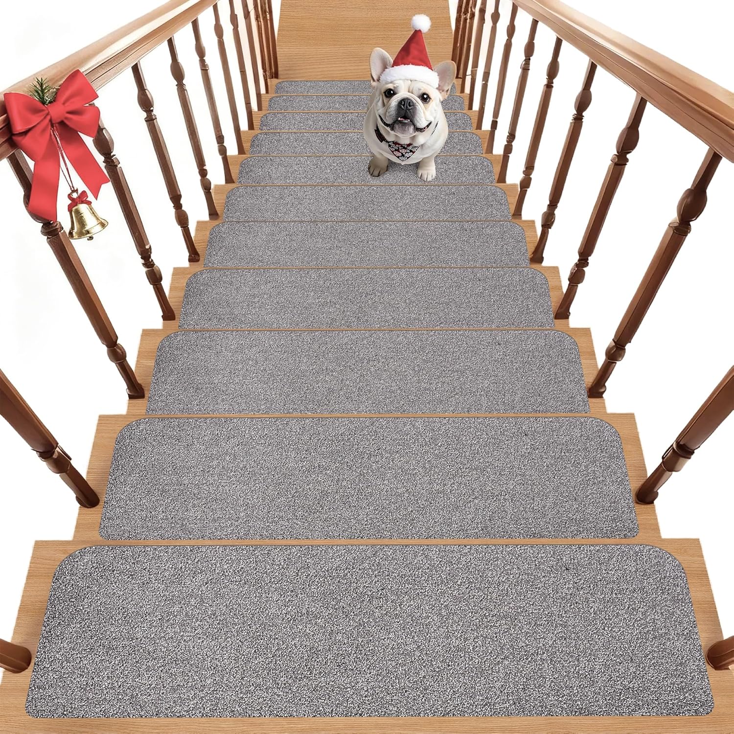 Non-Slip Stair Treads for Wooden Steps Indoor, 15 Pack 9" X 28" Stair Carpet Mats with TPE Backing for Kids Elders and Dogs, 0.3" Thick 100% Polyester Soft Stair Runner Rug, Light Grey 28''x9'' Light Grey 15