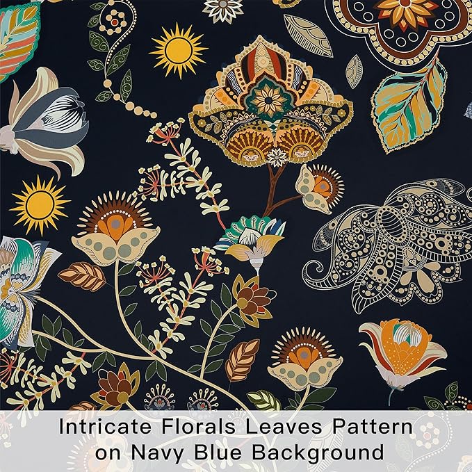 Cortinas Blackout XiDi Azul Marino Estampado Floral 84x52 2 Paneles miniatura 3