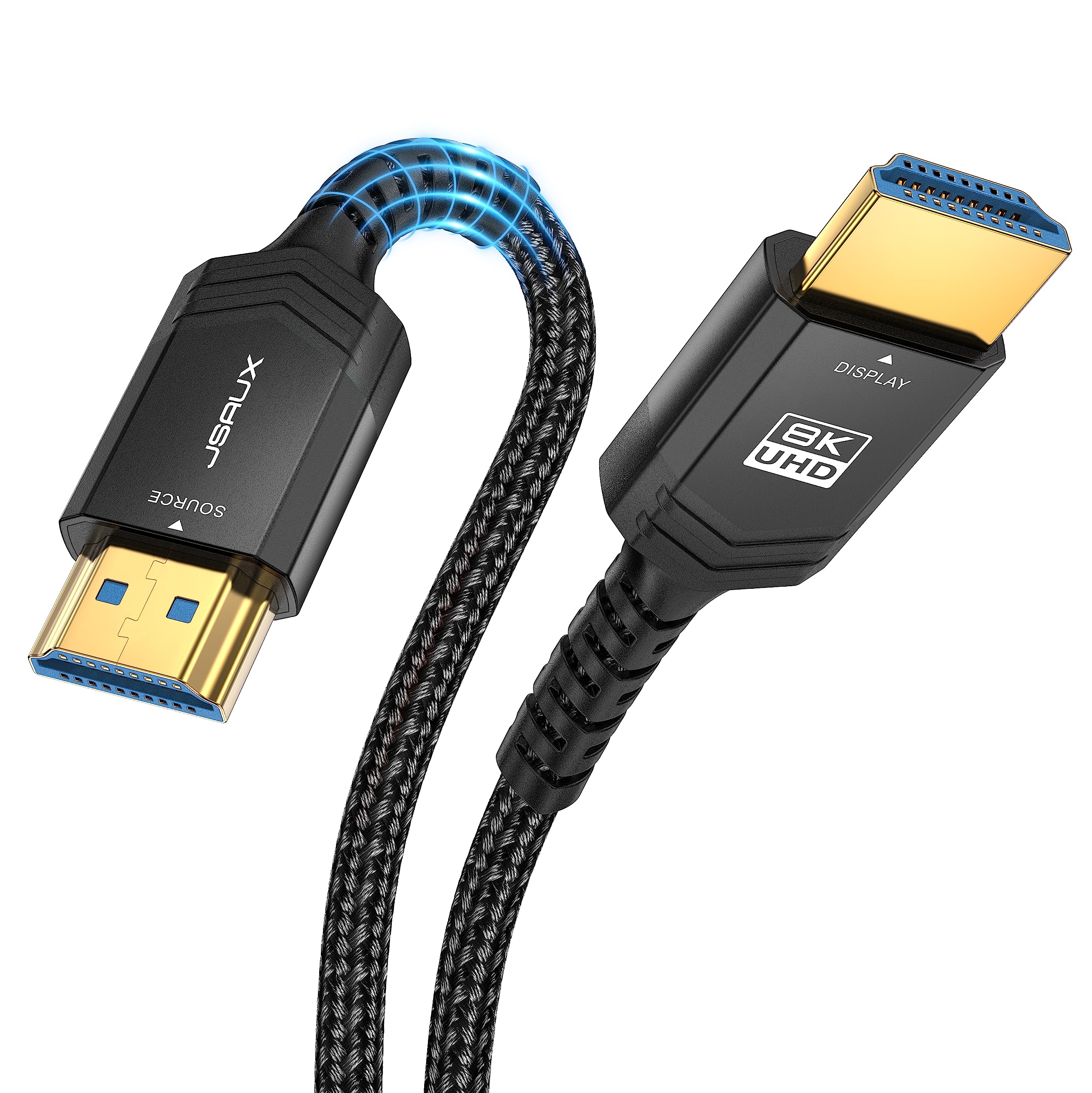 JSAUX Long HDMI Cable Fiber Optic 50FT, 8K 48Gbps Ultra High Speed Slim HDMI Braided Nylon 8K@60Hz 4K@120Hz