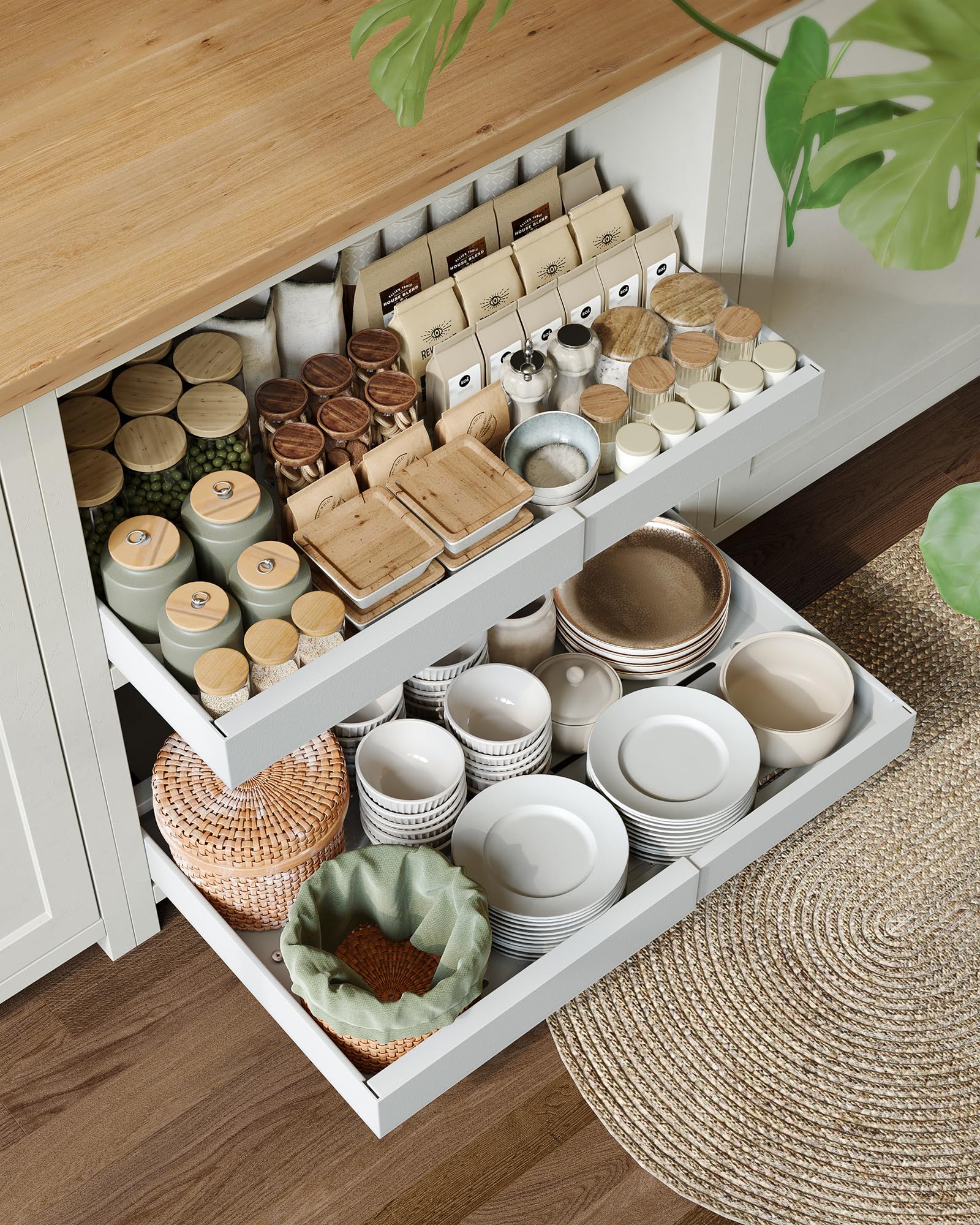 NETELExtra Wide Large Pull Out Cabinet Organiser,Slide Out Drawers for Kitchen Cabinets,43cm-68cm Extendable Slide Out Drawer,3 Rail System,No Drill Adjustable Drawers,Pull Out Kitchen Storage