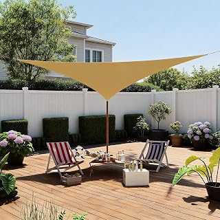 Sun Shade Sail 16'X16'X16' Triangle, Shade Cloth Canopy & Sunshade for Patio - UV Block Outdoor Shade Sail for Backyard, Deck, Garden, Yard and Facilities, Sand