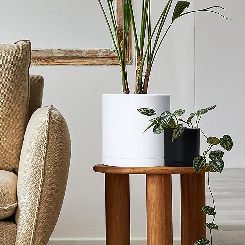 Miniatura 32 de D'vine Dev Paquete de 4 macetas de plástico modernas de 4 pulgadas, pequeñas macetas de jardín para plantas con agujeros de drenaje y platillos