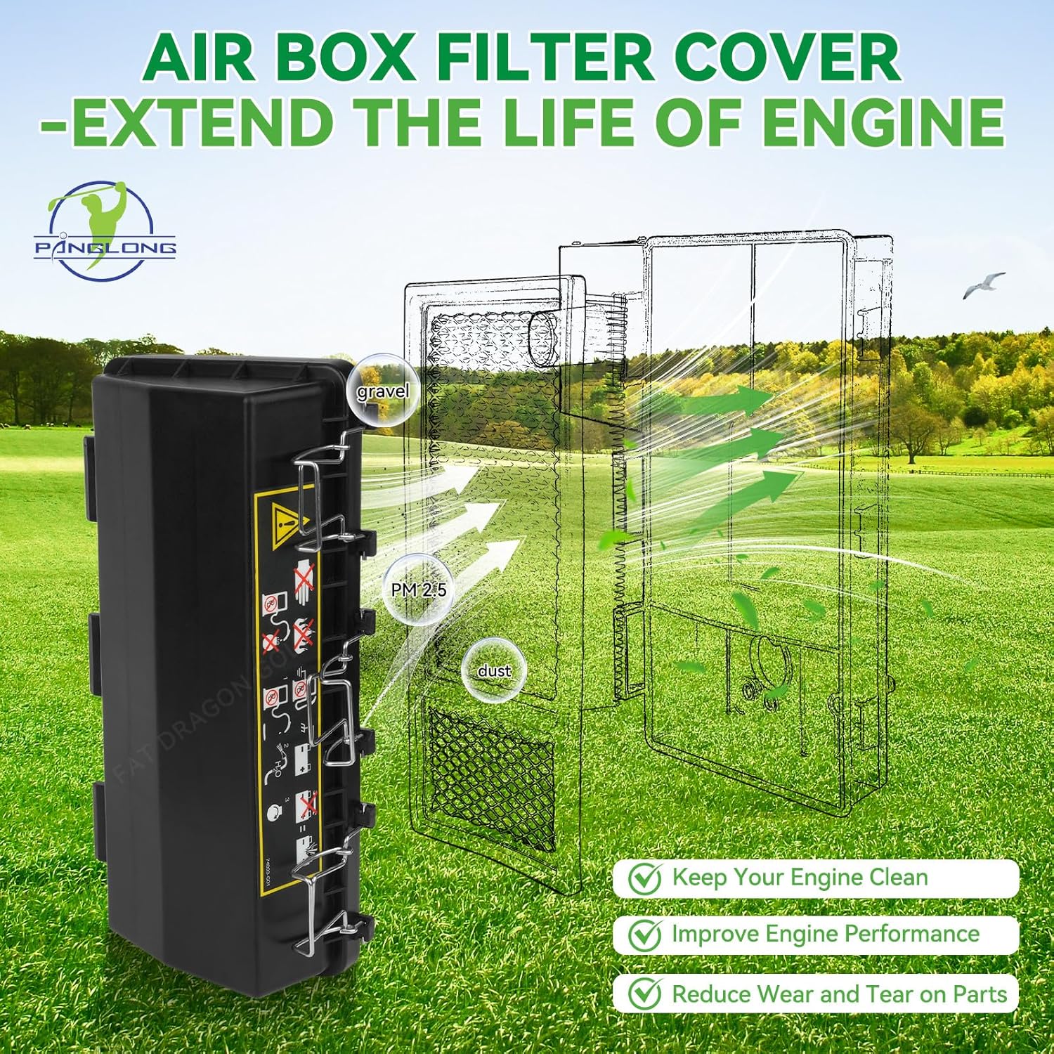Panglong EZGO Air Box Filter Housing Cover, Suitable for 1994-2005 EZGO Gas Golf Cart with 295cc & 350cc Engine, OEM# 72179-G01 72179-G02 72145-G01 74093-G01