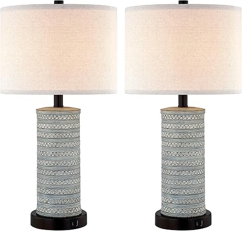 Miniatura 6 de Kyrid Famhouse - Juego de 2 lámparas de mesa de 23 pulgadas para sala de estar, lámparas de noche de control táctil de 3 vías con puertos USB y