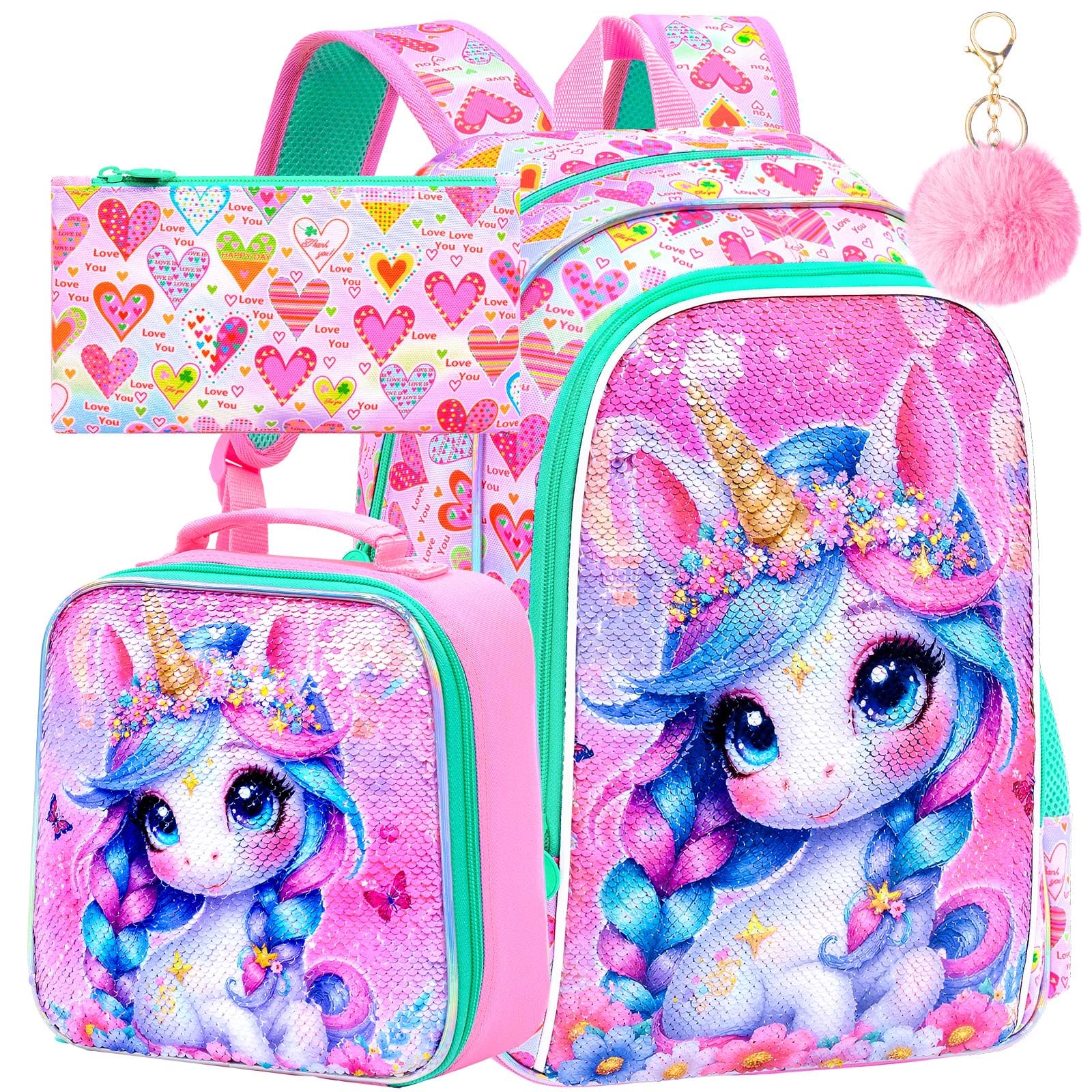 WZLVO Kids Backpack for Girls,Prechool Elementary Kindergarten School Bookbag and Lunch Box