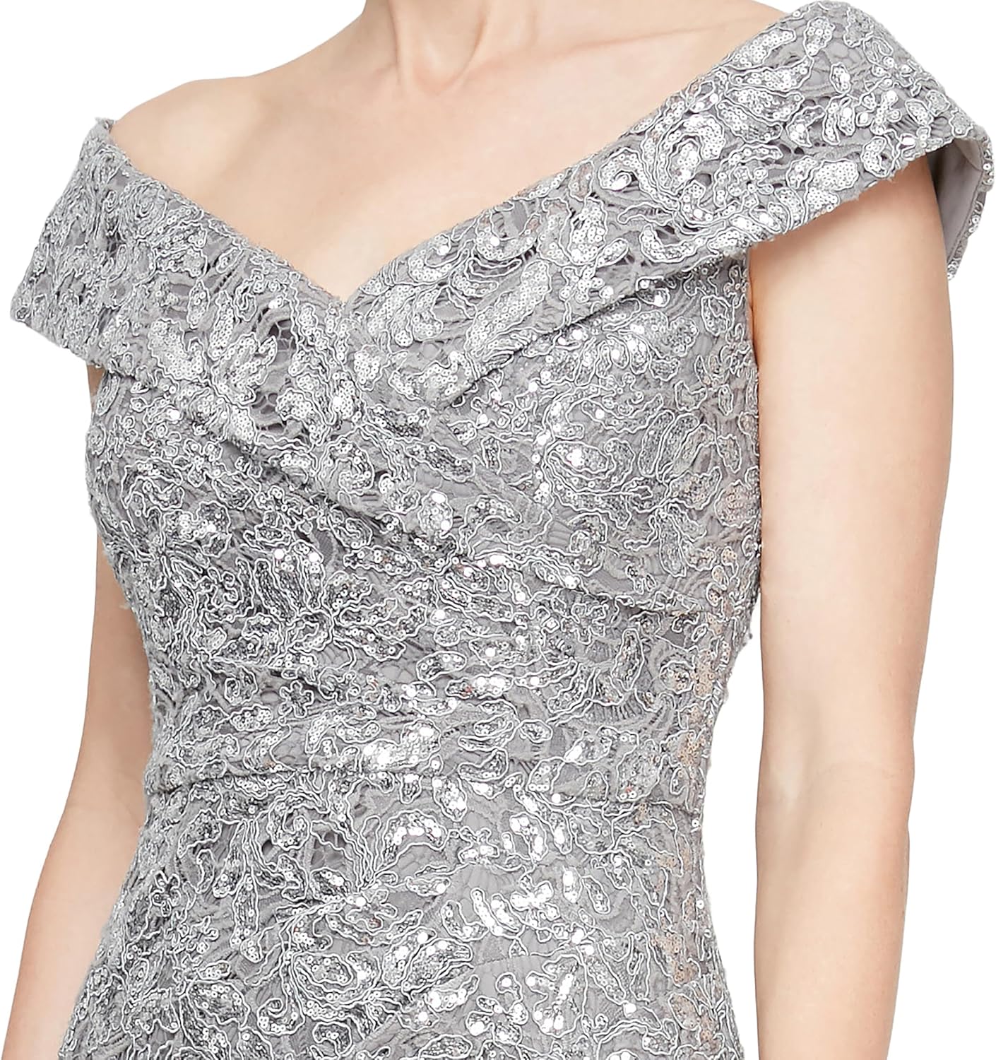 Alex Evenings Women's Off The Shoulder Fit and Flare Dress, Lace and Sequined Elegance for Mother of The Bride Or Groom