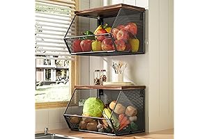Stacking Wall Storage for Kitchen & Pantry, 2 Pack Stackable Fruit Basket...