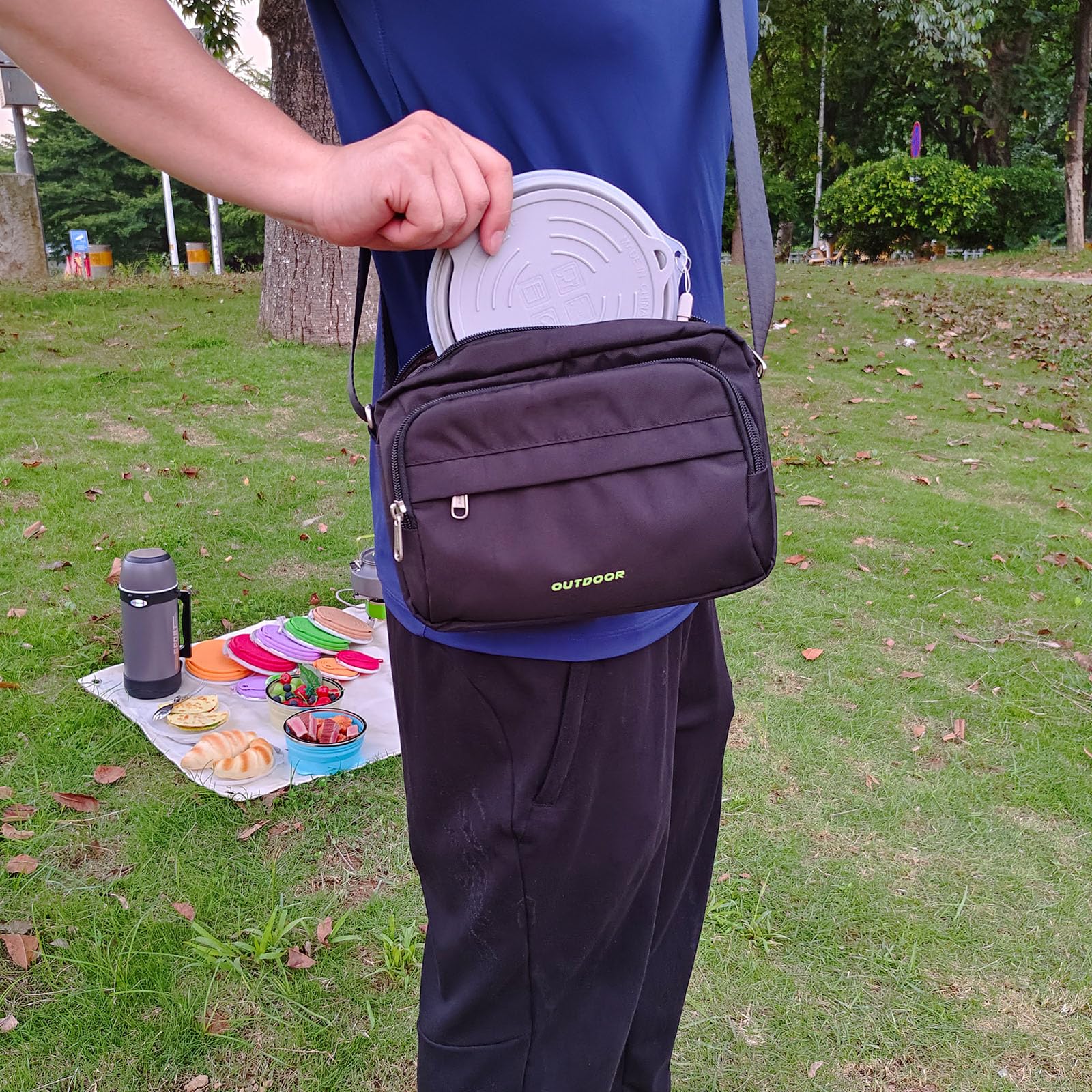 Juego de 2 cuencos plegables de silicona para camping, taza plegable y cuchara de acero inoxidable para mochileros, senderismo, viajes y picnic