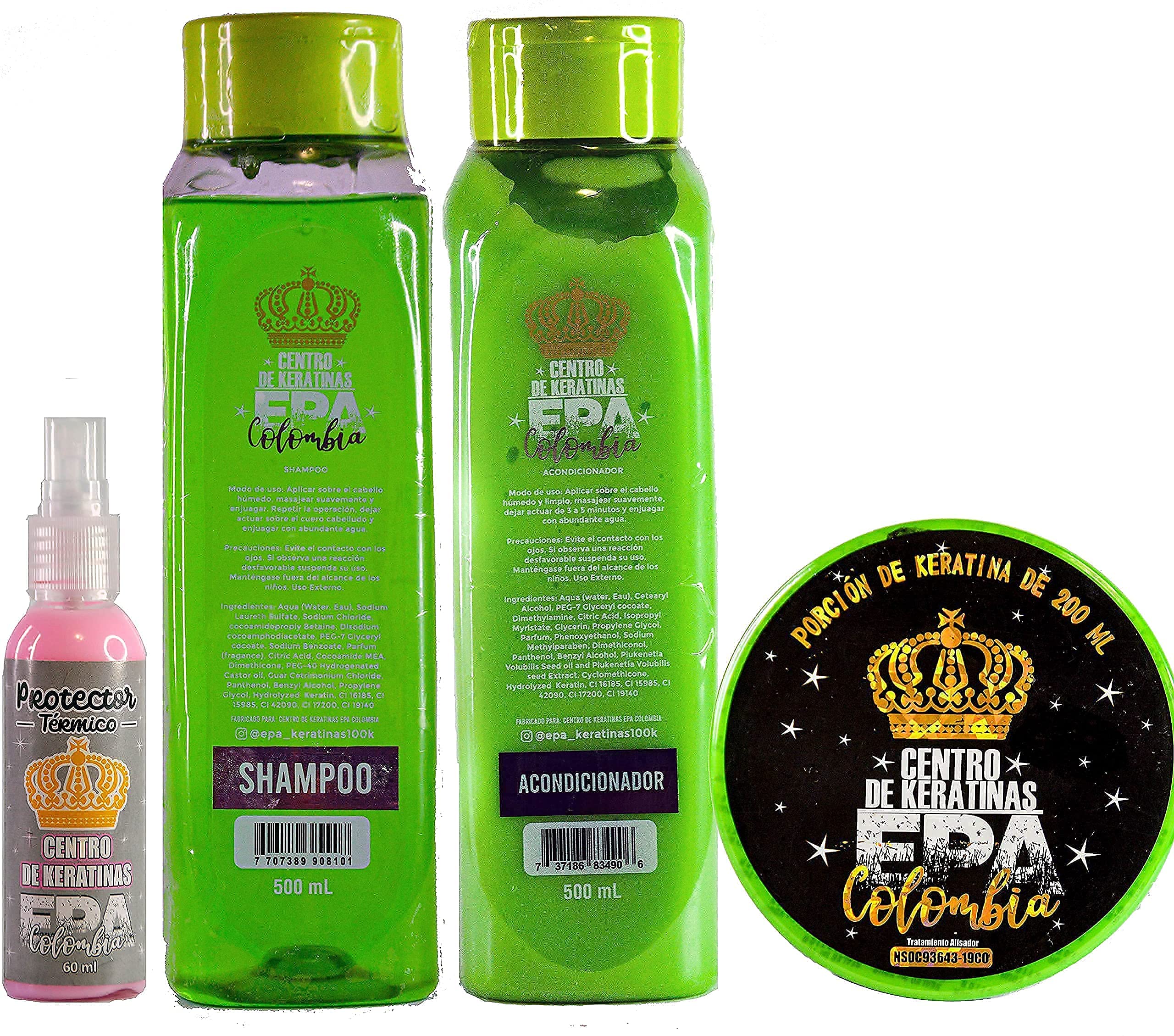 EPA COLOMBIA KERATIN Minicombo Set Champú. Acondicionador, Cepillo, Queratina 200ML, Protector Térmico Spray KERATINA EPA COLOMBIA Minicombo Todo Tipo De Cabello