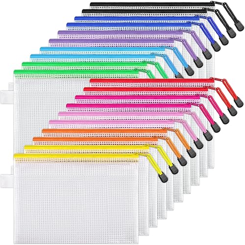 Miniatura 10 de JARLINK Paquete de 30 bolsas de malla con cremallera, 10 colores, bolsas de archivos impermeables, tamaño cartatamaño A4, multiusos para organizar