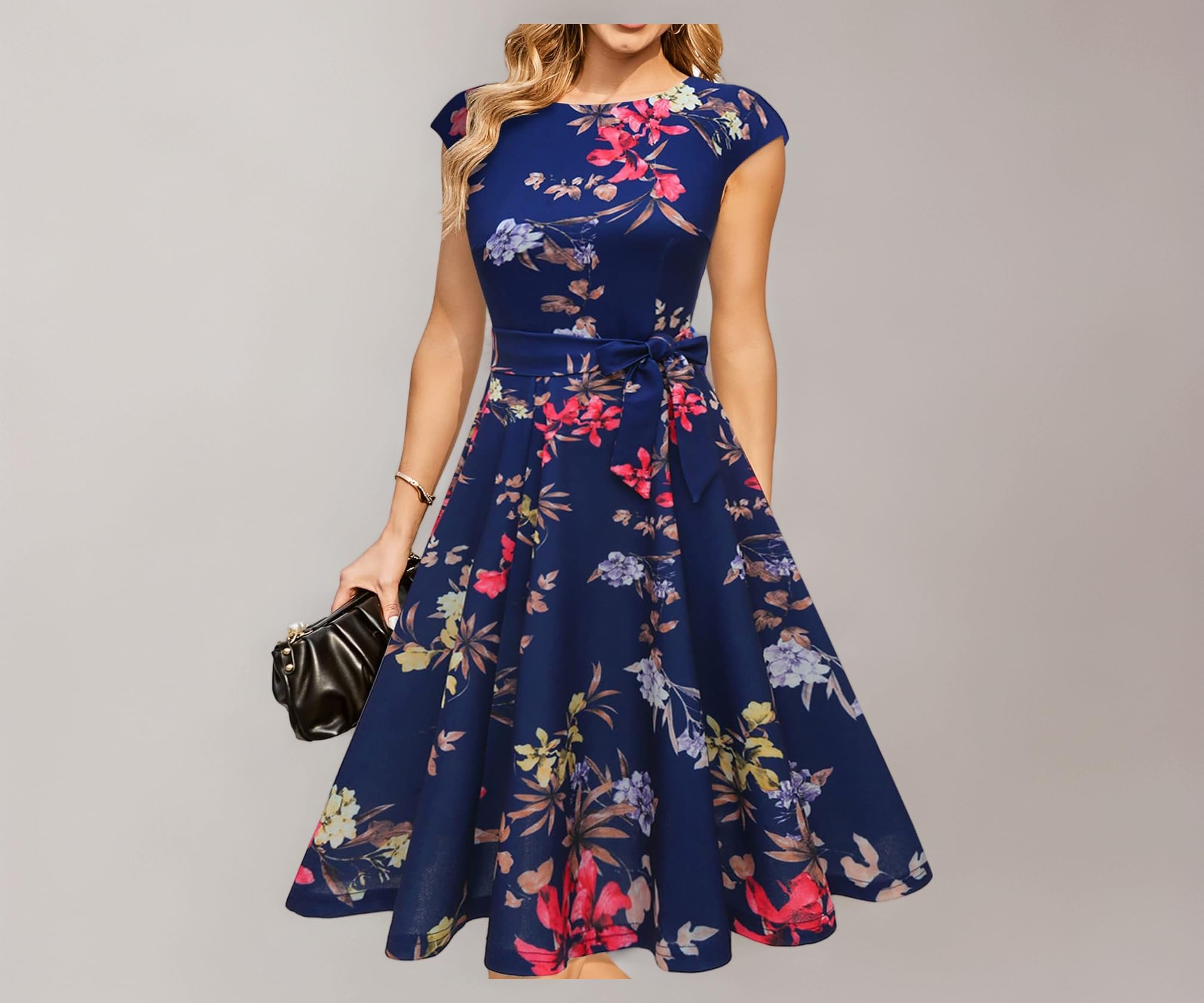 Women Casual Dresses Swing Tea Dress Cocktail Vintage A-Line Midi Party Dress
