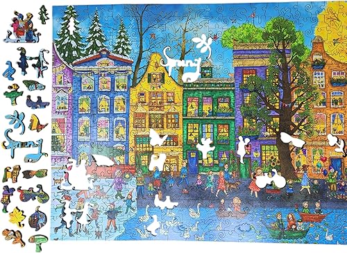 Miniatura 2 de Rompecabezas de madera para adultos, piezas de forma única, fabricado en los Estados Unidos por FoxSmartBox - 460 piezas - Calle europea en las