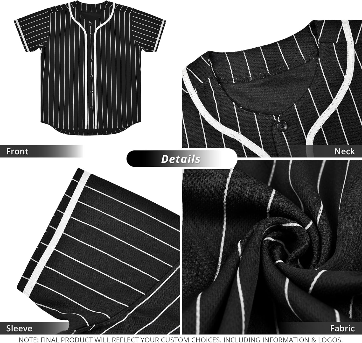 KXK Pinstripe Baseball Jersey for Men Women,Blank Button Down Baseball Shirt Team Sports Uniform - Image 4