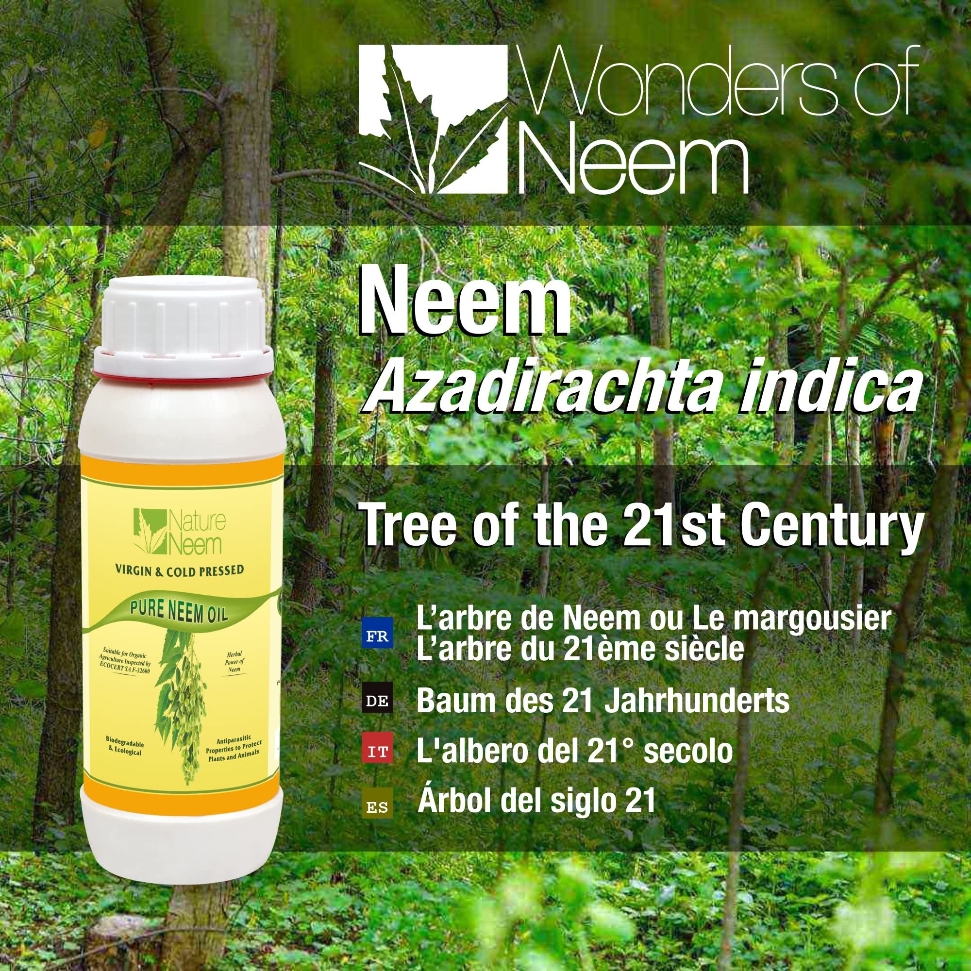 Huile de Neem Pure Pressée à Froid - 500ml - 100% Naturelle Certifié Bio