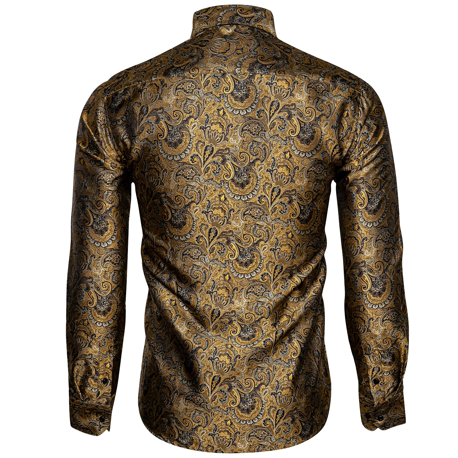 Barry.Wang Camicia da uomo in seta di lusso cachemire floreale a maniche lunghe grande e alta festa di nozze casual business camicie formali verde S-3XL