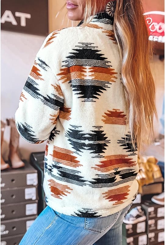 LUKYCILD Aztec Sweatshirt for Women Western Half Zip Sherpa Fleece Hoodies image 5