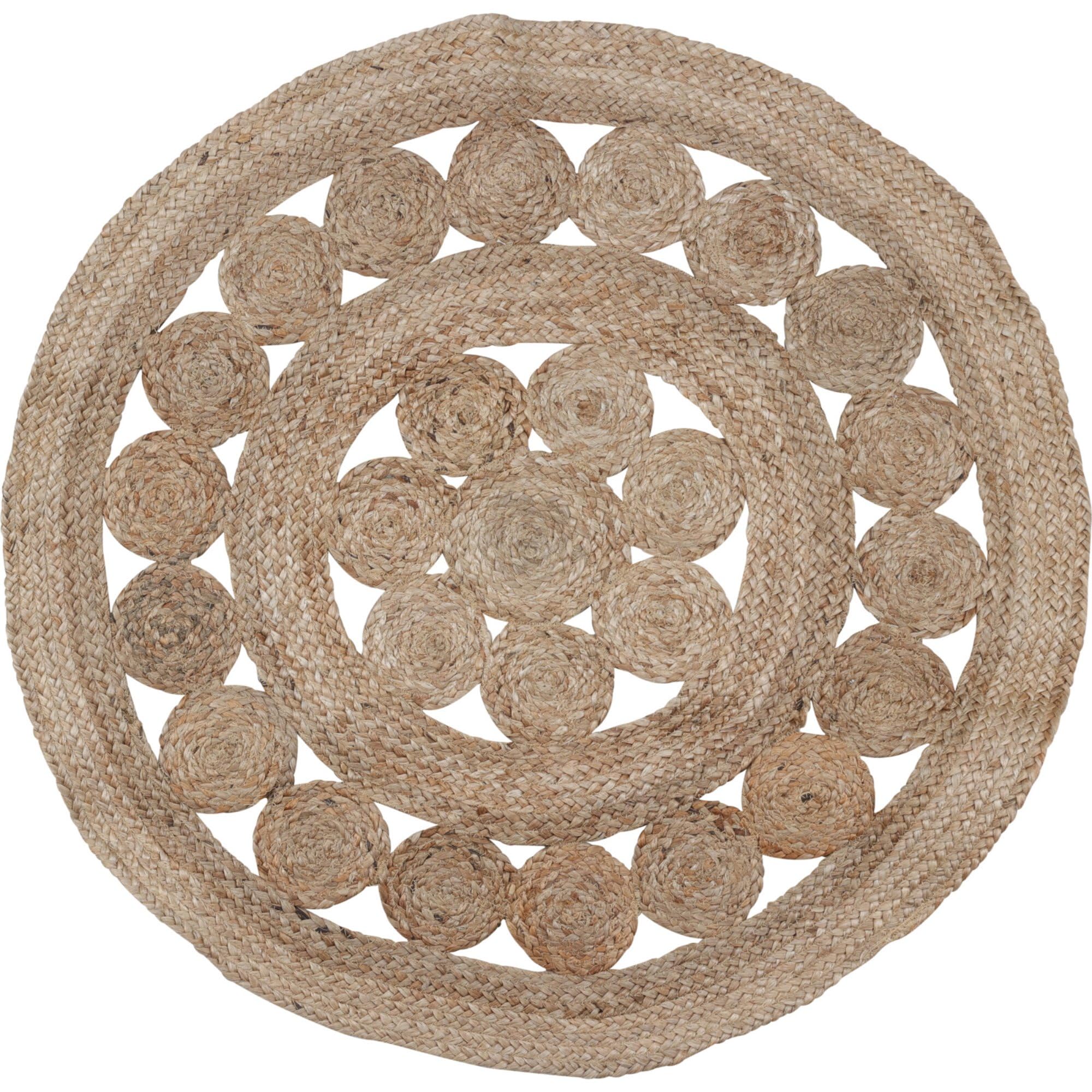 WELL HOME MOBILIARIO & DECORACIÓN Tapis Rond en Jute tressée - Design à Lignes ajourées pour décorer avec Style et Chaleur 90 cm,
