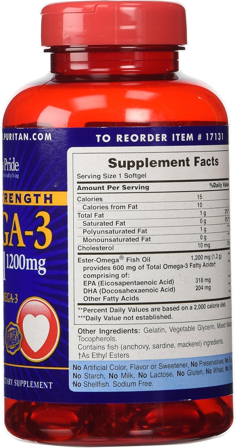 Puritan's Pride 2 Pack of Double Strength Omega-3 Fish Oil 1200 mg/600 mg Omega-3 3-90 Softgels