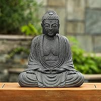 LuxenHome 17" Fiber Stone Meditating Buddha Statue - Outdoor Indoor Zen Garden Decor for Patio Yard Living Room