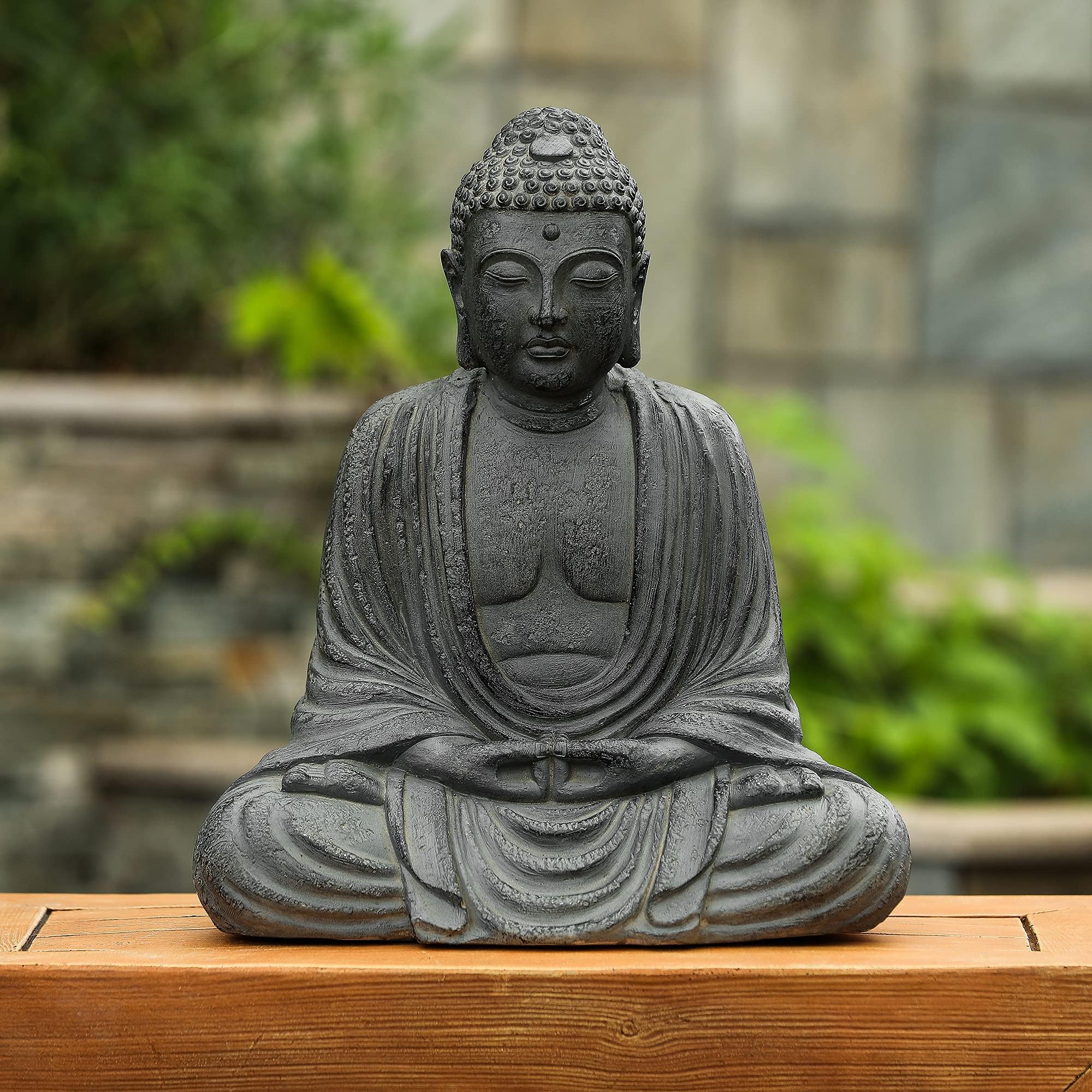 LuxenHome Buddha Statue Outdoor & Indoor, 17" Fiber Stone Meditating Buddha | Buddha Garden Statues Outdoor, Zen Sculptures, Outdoor Statues for Garden, Patio, Backyard Deck