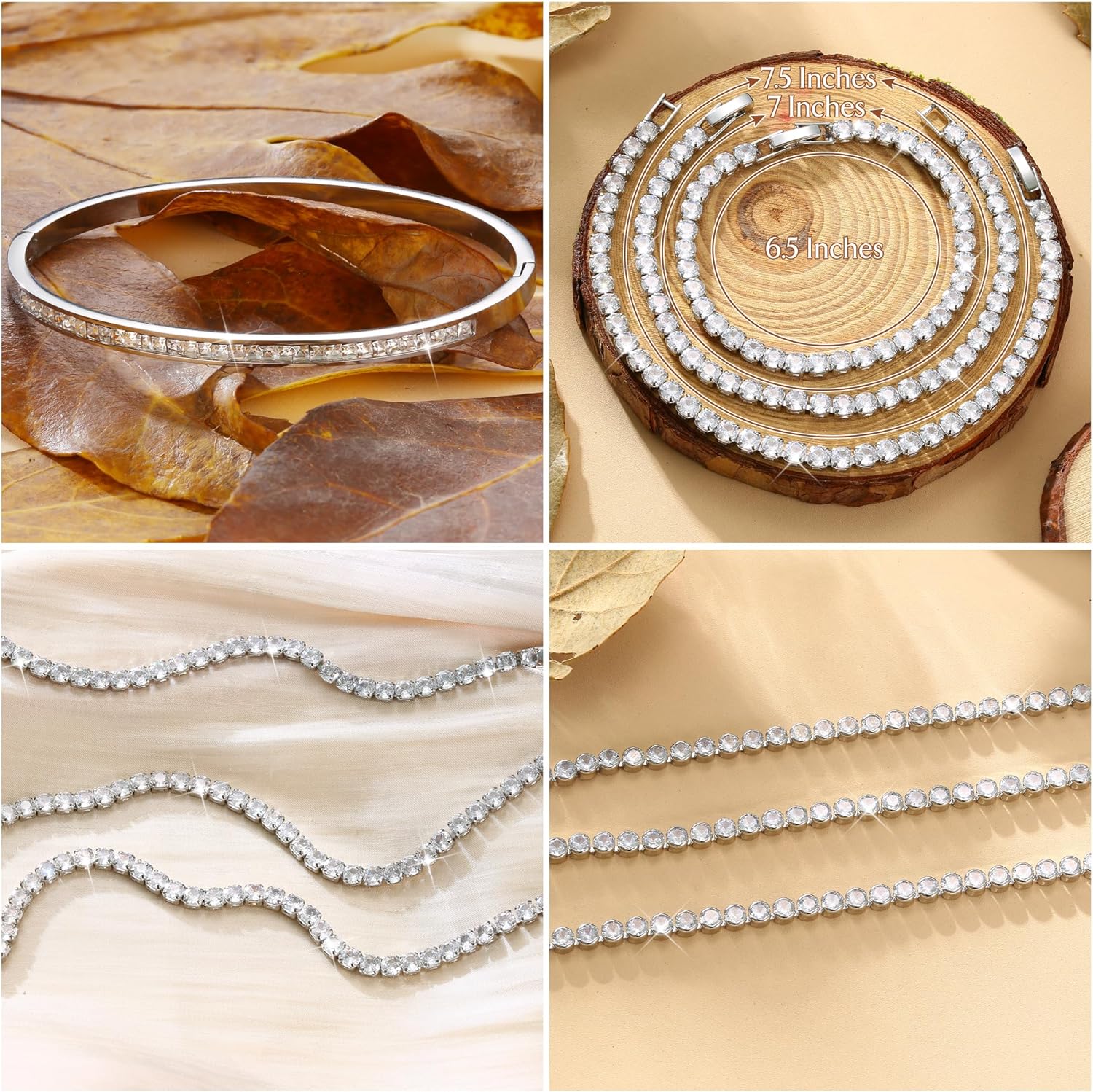 Yadoca Tennis Bracelets for Women Gold Bangle Bracelet Set 18K Gold Plated Stackable Cubic Zirconia CZ Diamond Bracelets Stack Wedding Bracelets for Brides Dainty Jewelry Gift Sizes 6.5-7.5 Inch 3Pcs - Image 4