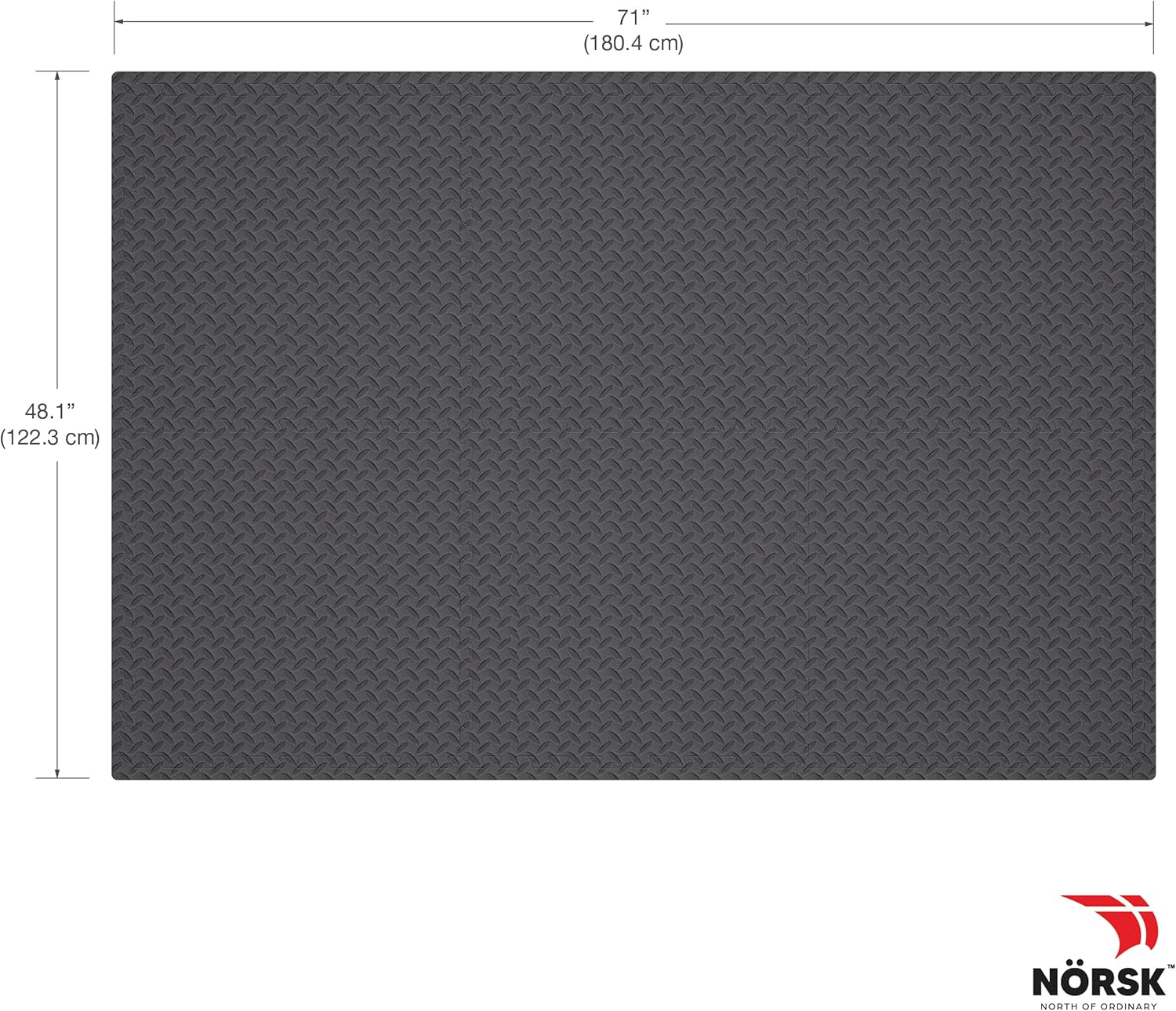 Norsk Foam Floor Gym Mats with Interlocking Tiles, .47" Thick, 24"x24",6-Pack, 24 Square Feet, Diamond Plate Design, Grey
