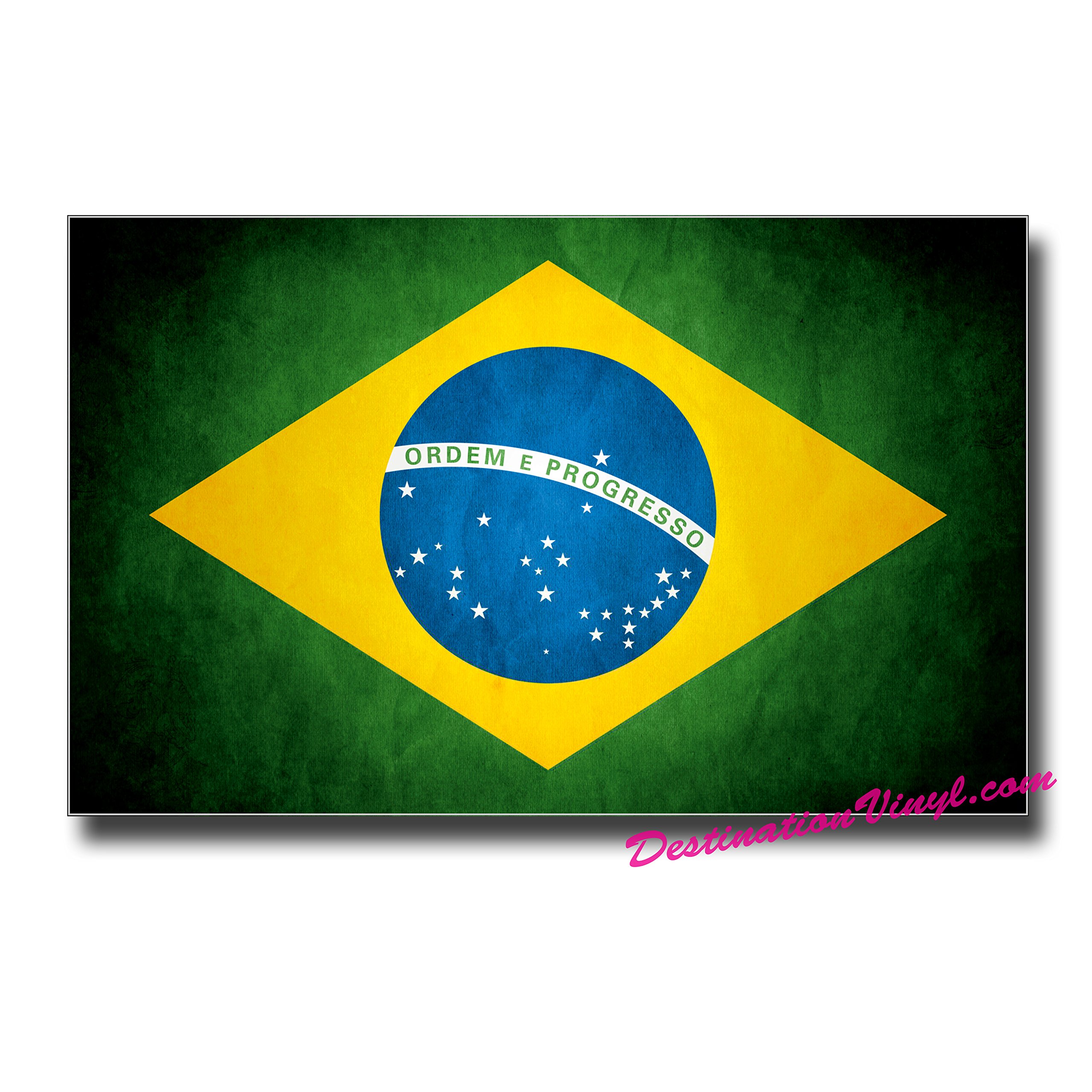 Destinationvinyl Multi 2 X Glossy Vinyl Stickers - Brazil Flag Distressed Idea Brazilian #0009 (As Shown.)