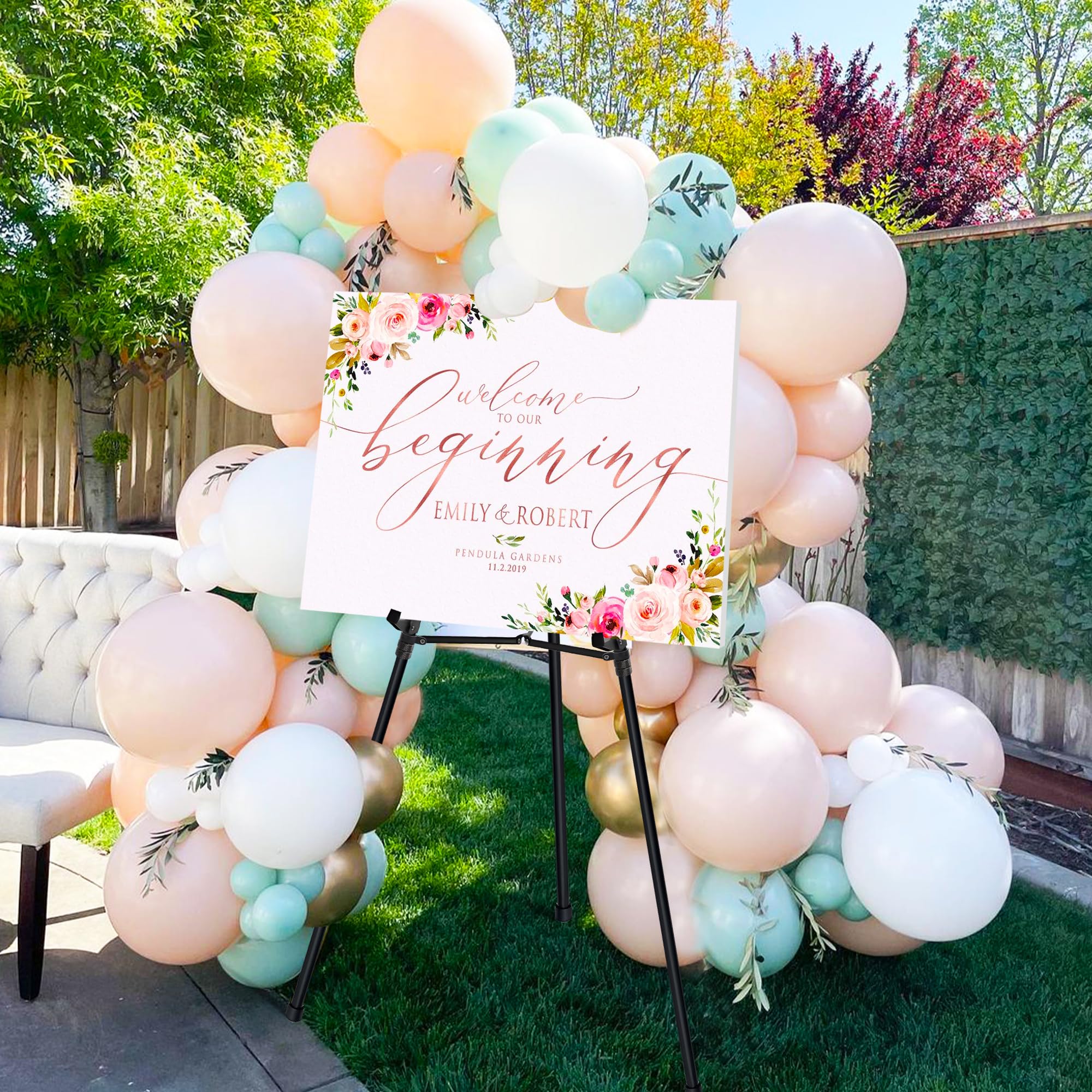 4 Stück Staffelei Höhenverstellbar 160 cm, Teleskopische Aluminium Atelier-,Künstler- und Bodenstaffelei, tragbar, Leinwandständer, Bilderständer Hochzeit, Malerei, Poster, Skizzieren, Schwarz